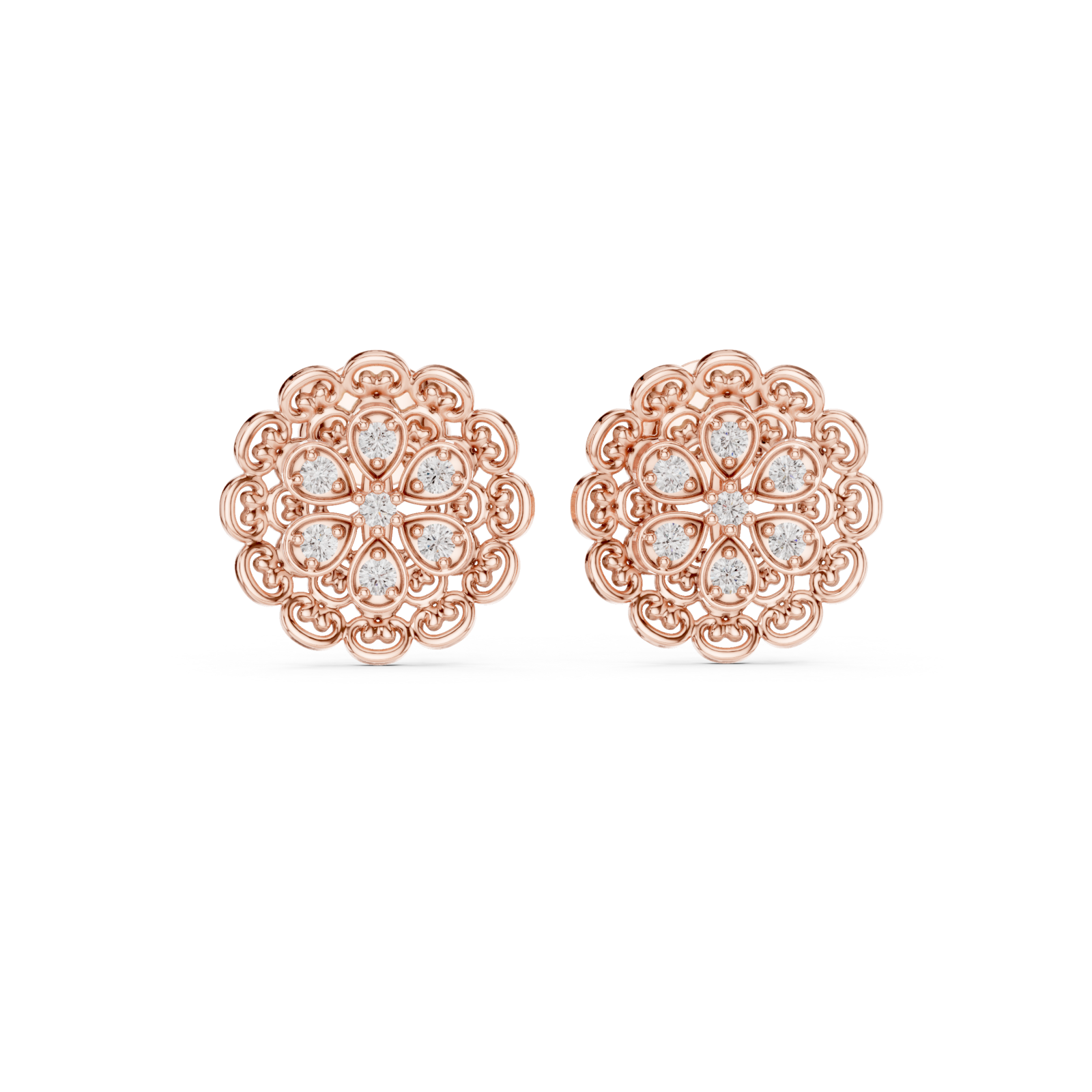  Rose Gold Radiant Round Petal Cluster Earrings Front View