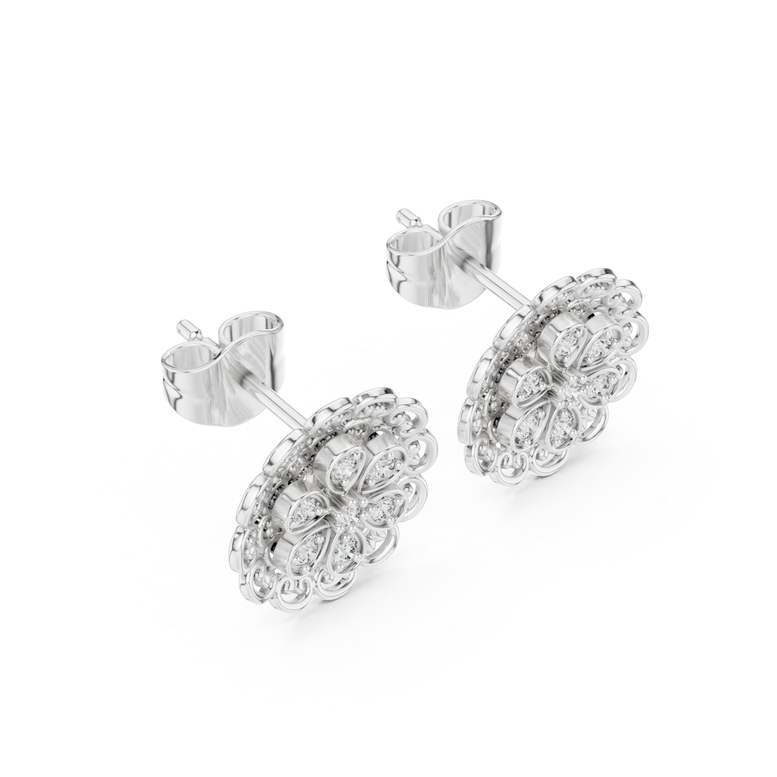  White Gold Radiant Round Petal Cluster Earrings Right View