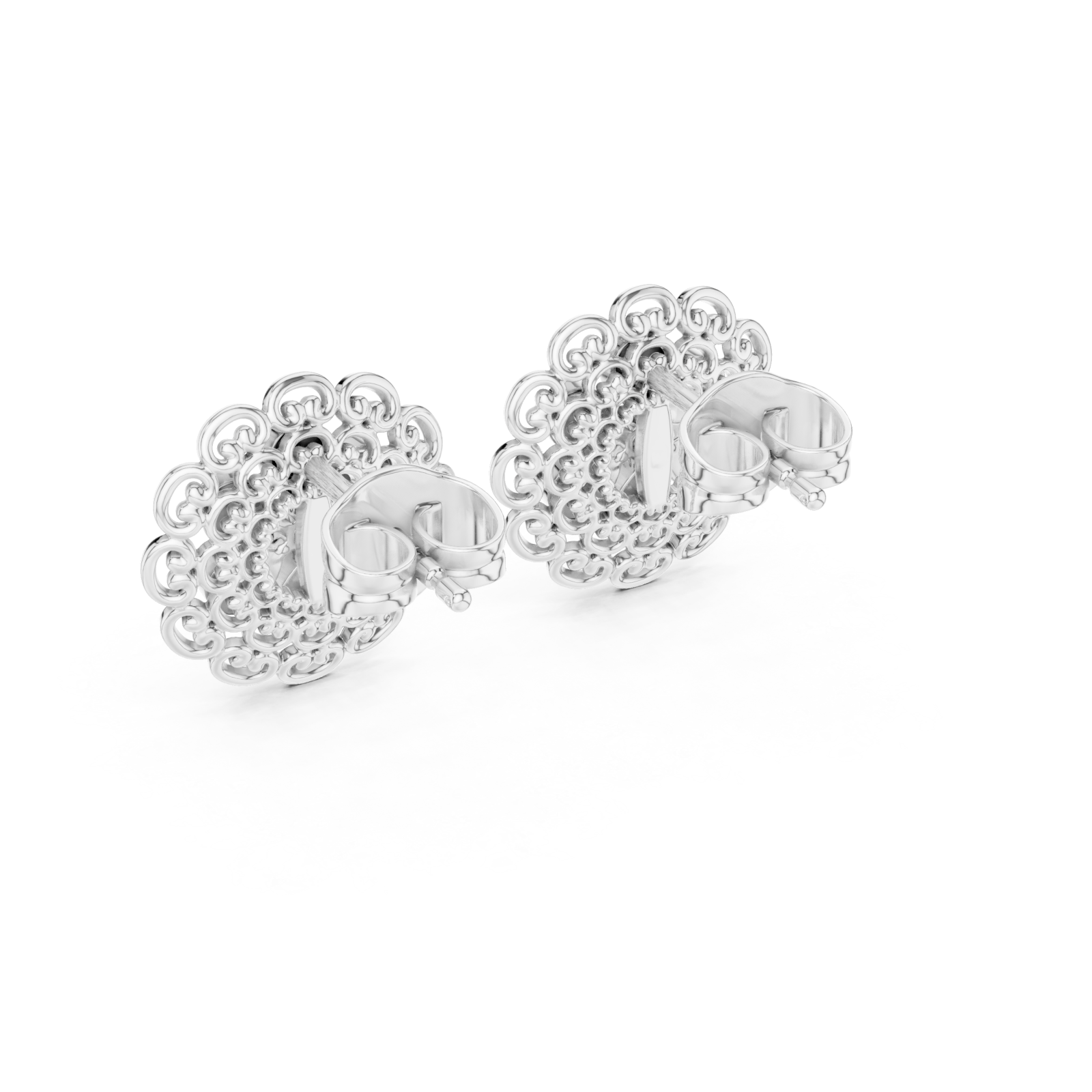  White Gold Radiant Round Petal Cluster Earrings Side View