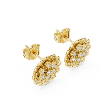 Gold Radiant Round Petal Cluster Earrings Right View