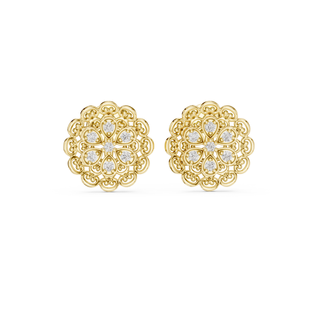 Gold Radiant Round Petal Cluster Earrings Right View