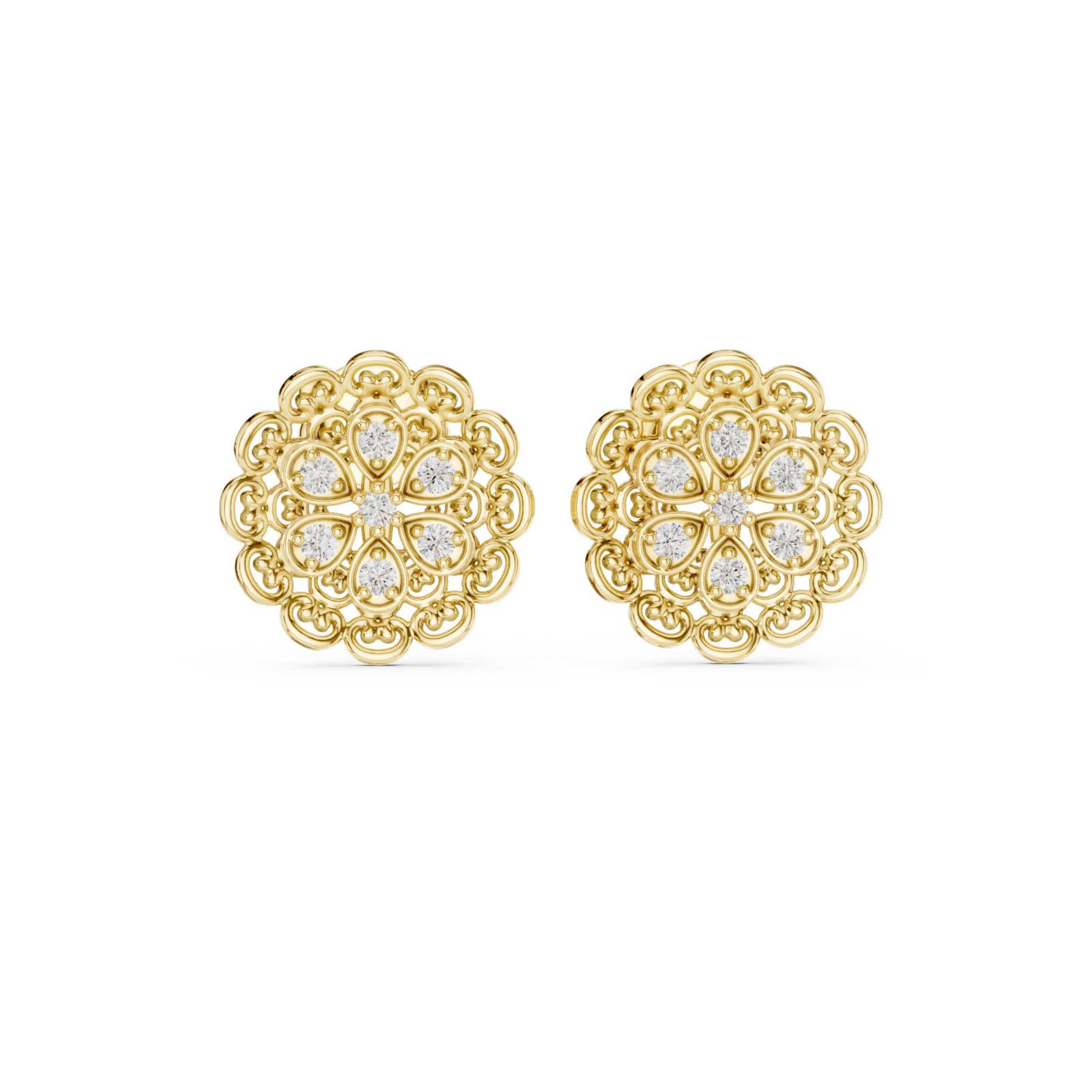  Gold Radiant Round Petal Cluster Earrings Front View