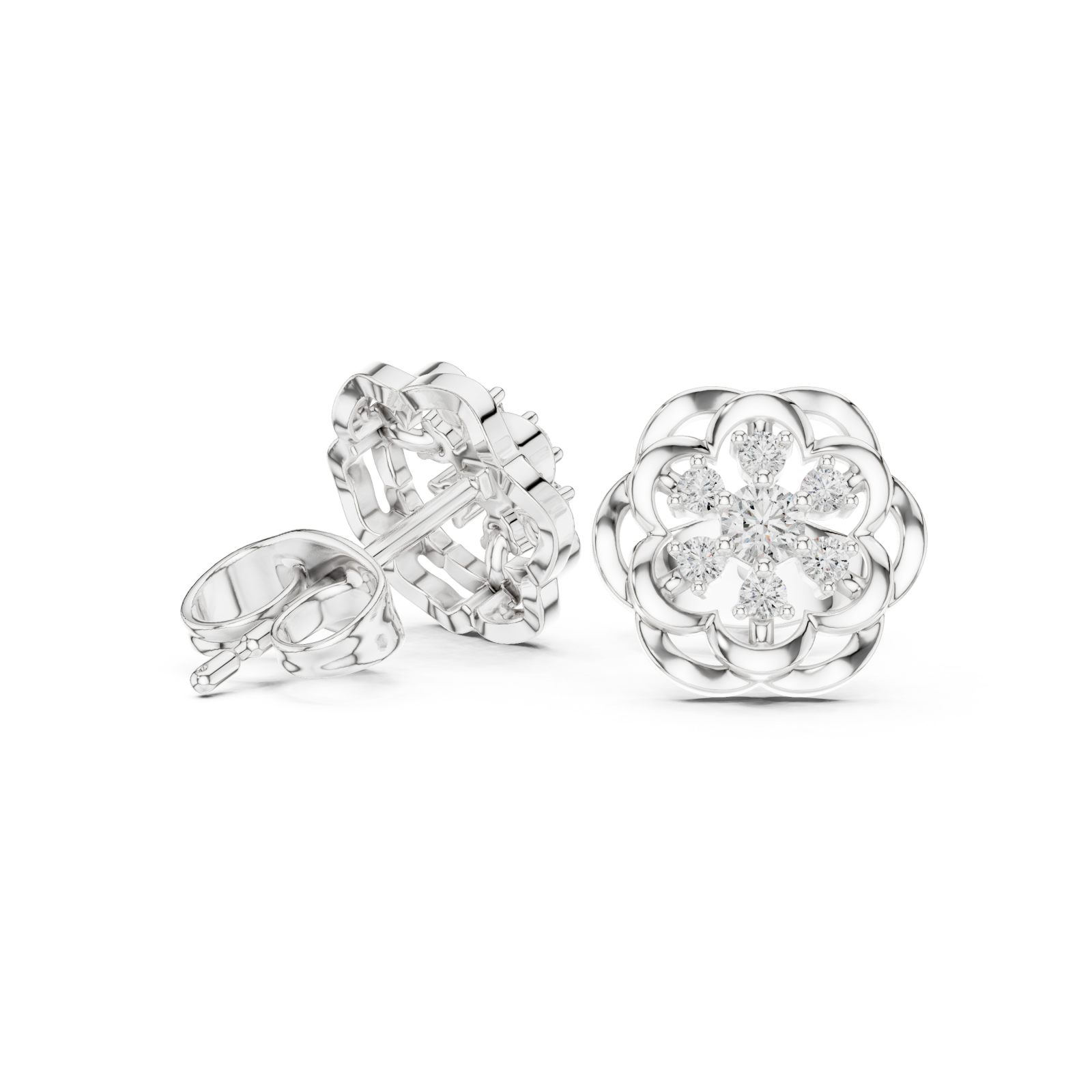  White Gold Lustrous Weave Stud Earrings Left View