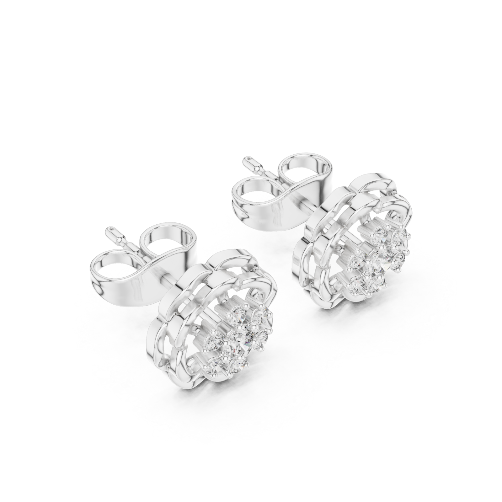  White Gold Lustrous Weave Stud Earrings Right View