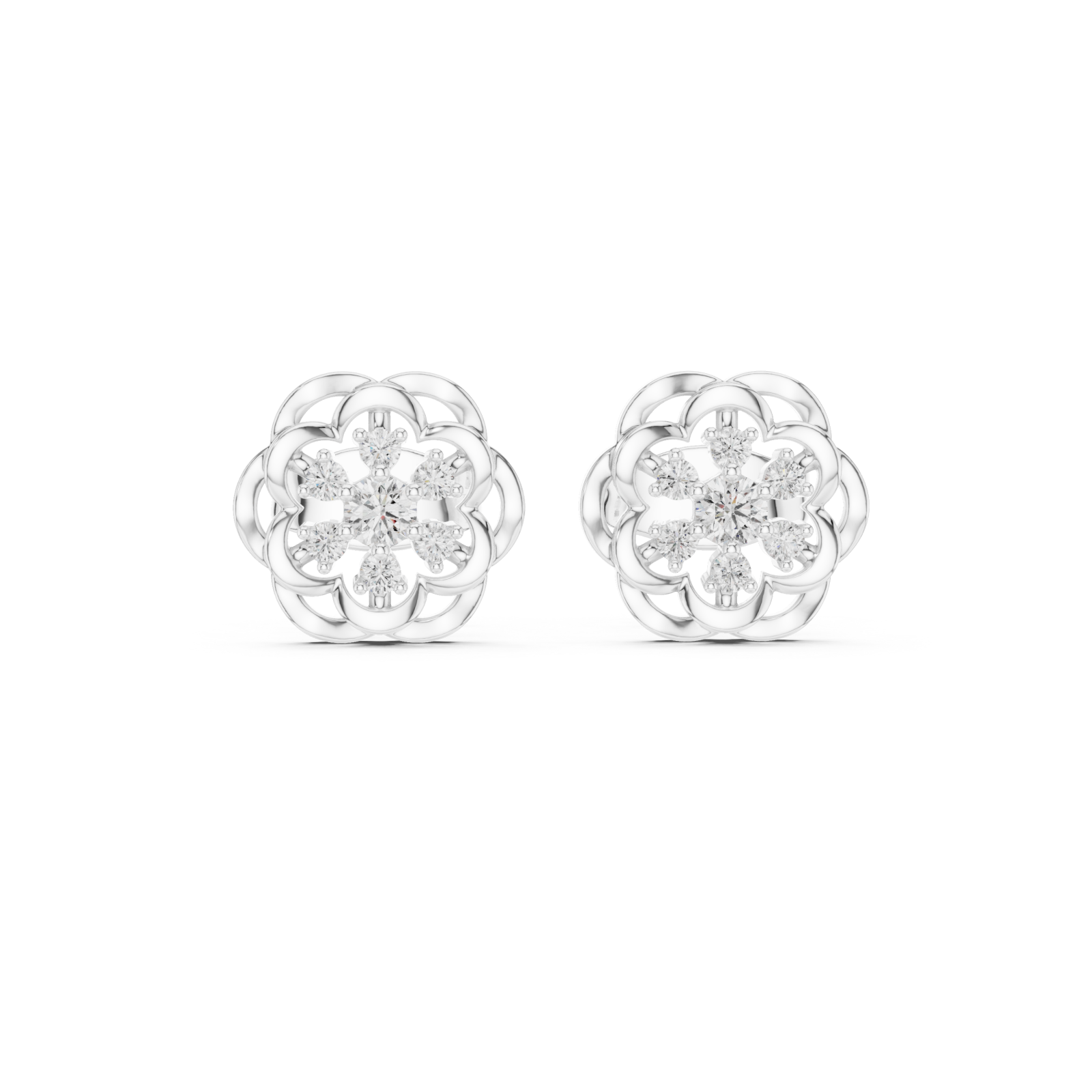  White Gold Lustrous Weave Stud Earrings Front View