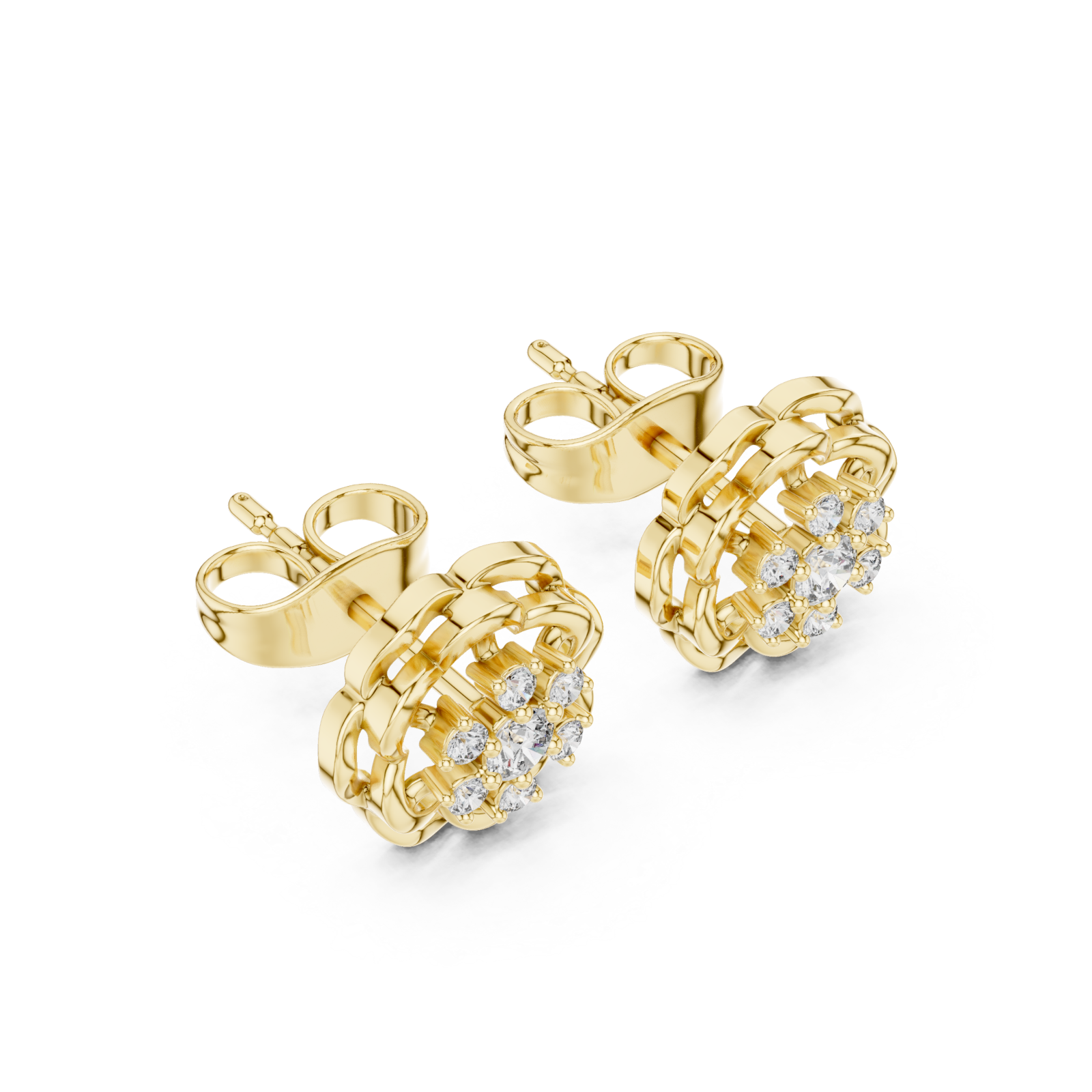 Gold Lustrous Weave Stud Earrings Right View