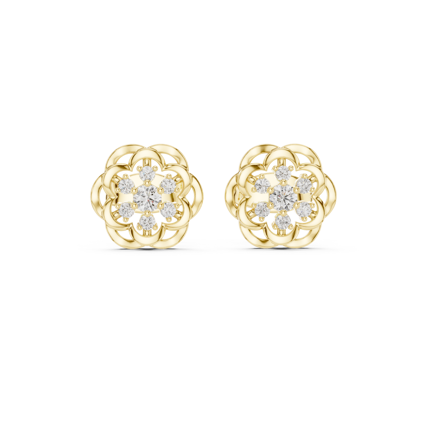  Gold Lustrous Weave Stud Earrings Front View