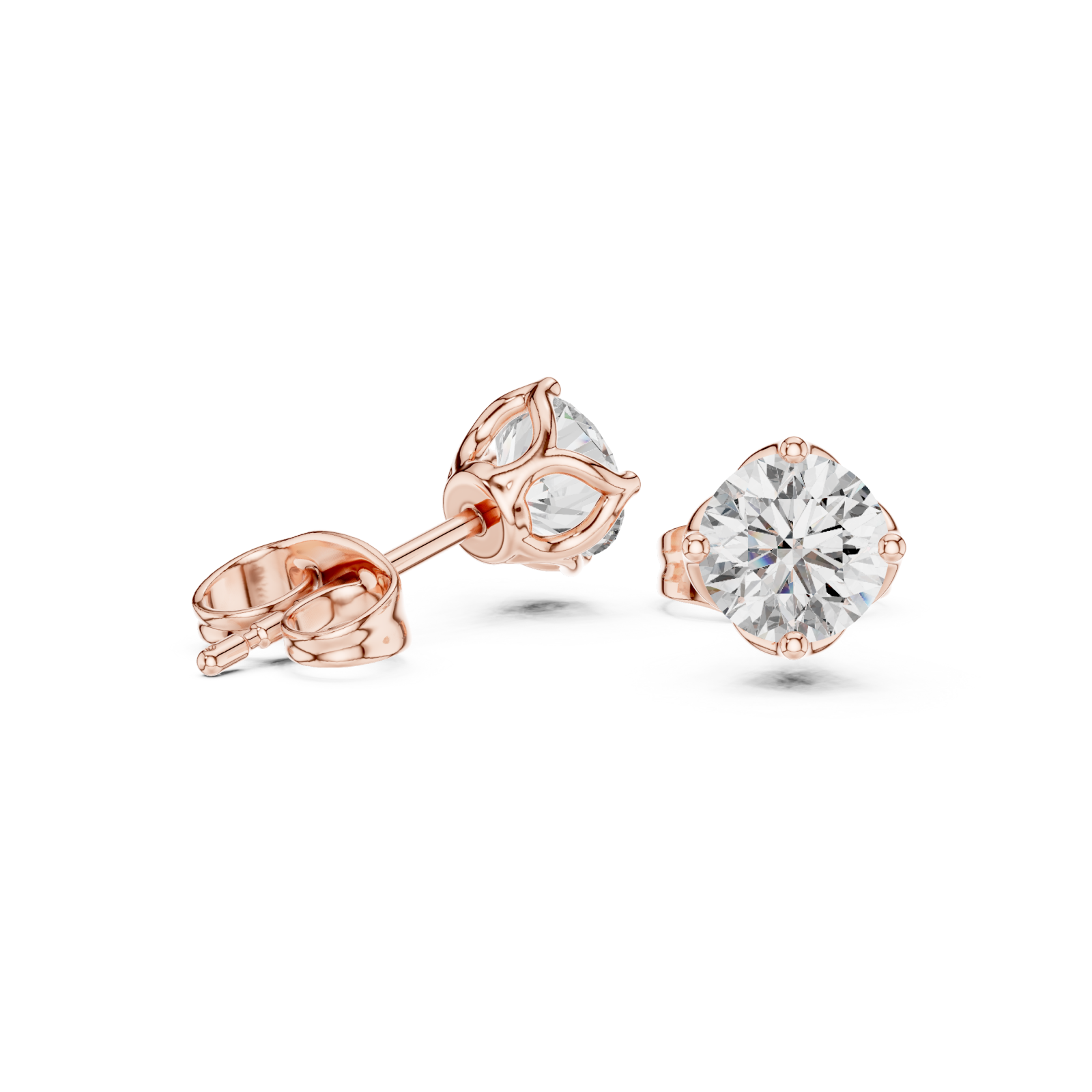  Rose Gold Radiant Classic Solitaire Studs Left View