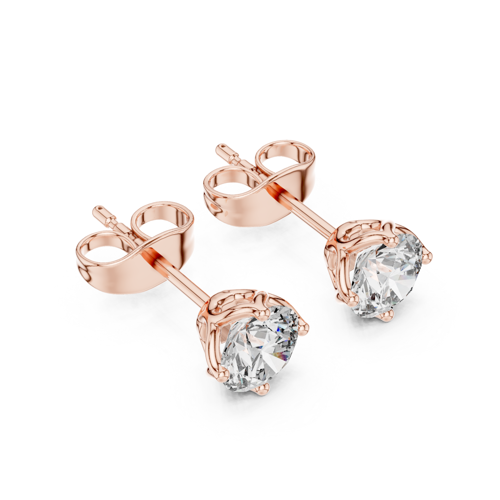  Rose Gold Radiant Classic Solitaire Studs Right View