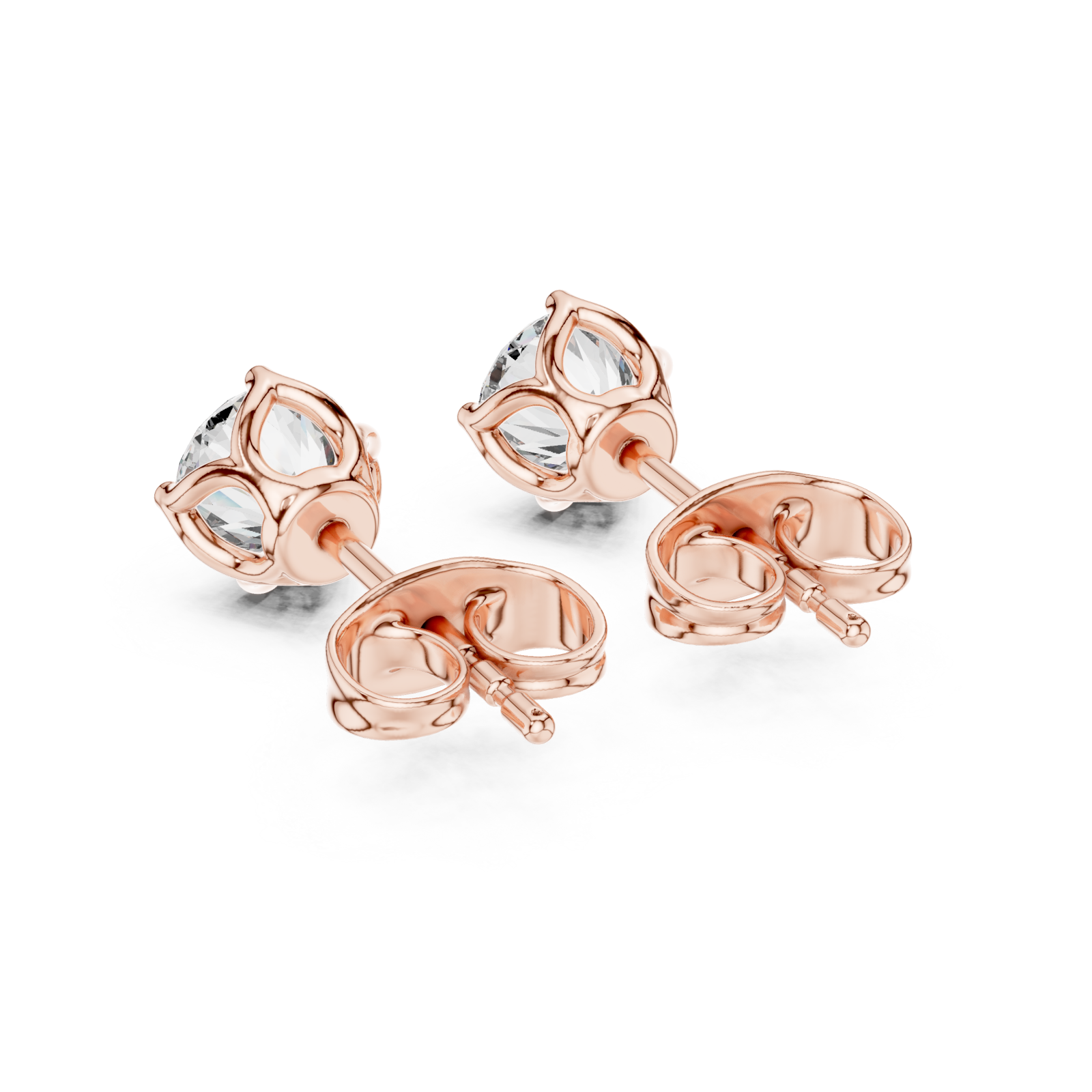  Rose Gold Radiant Classic Solitaire Studs Side View