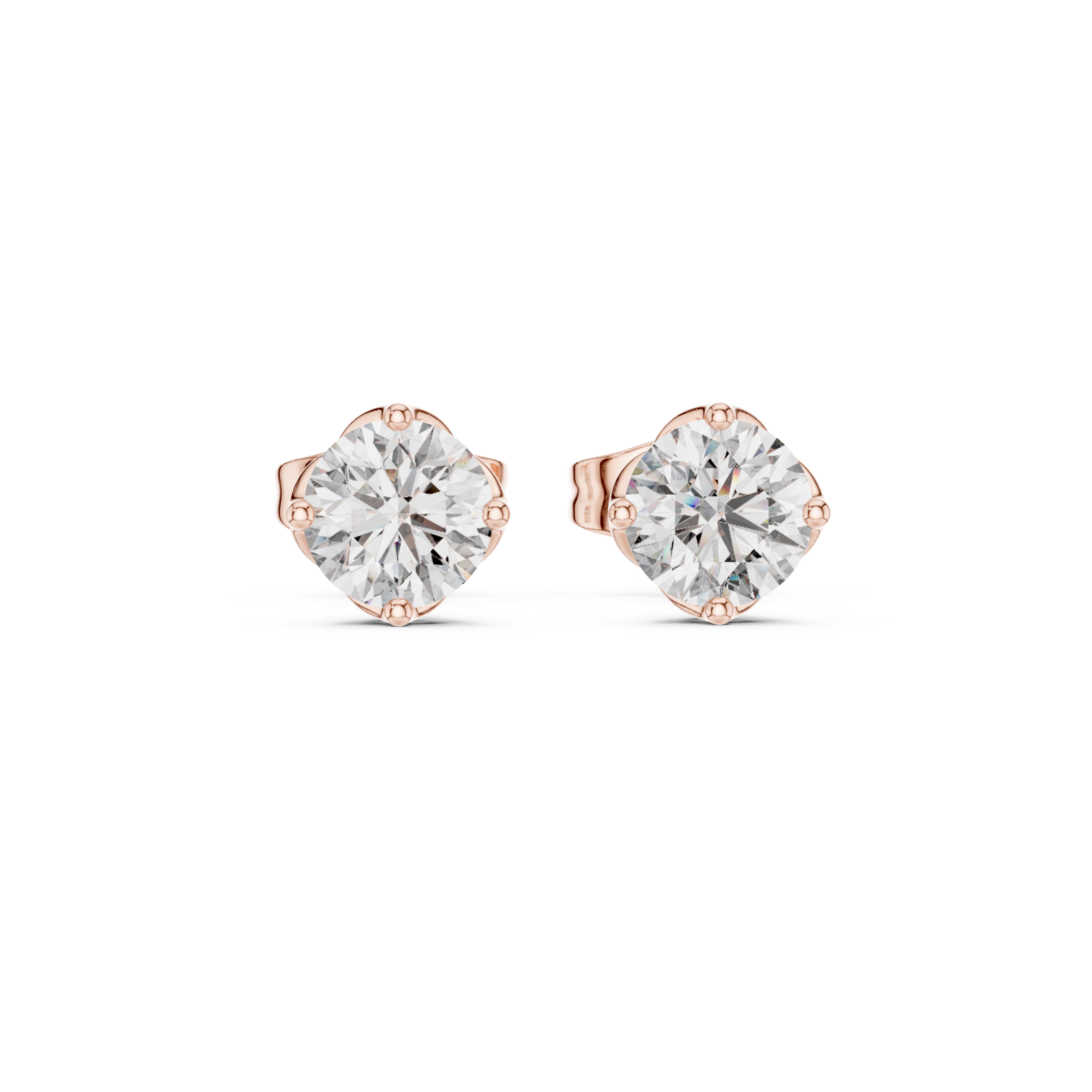  Rose Gold Radiant Classic Solitaire Studs Front View