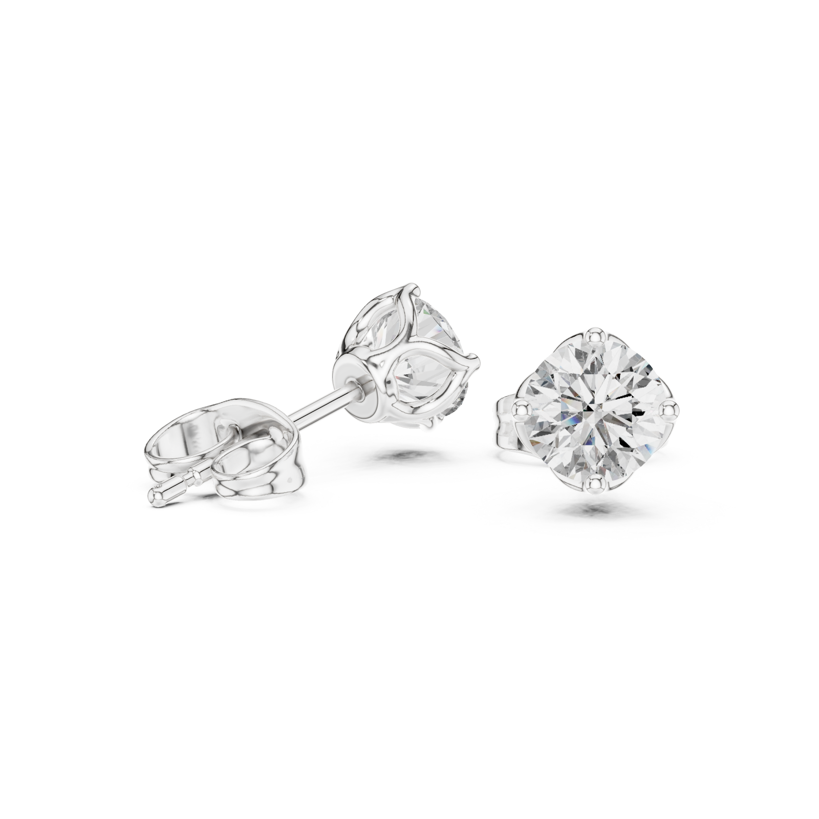  White Gold Radiant Classic Solitaire Studs Left View
