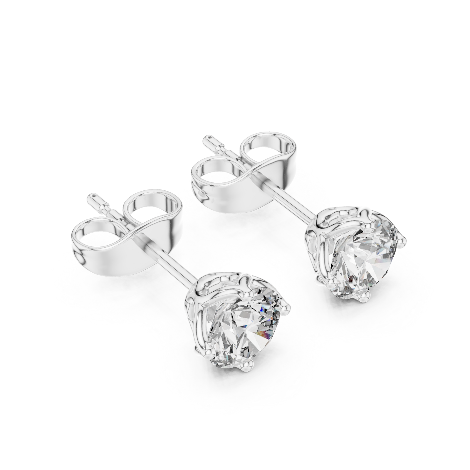  White Gold Radiant Classic Solitaire Studs Right View