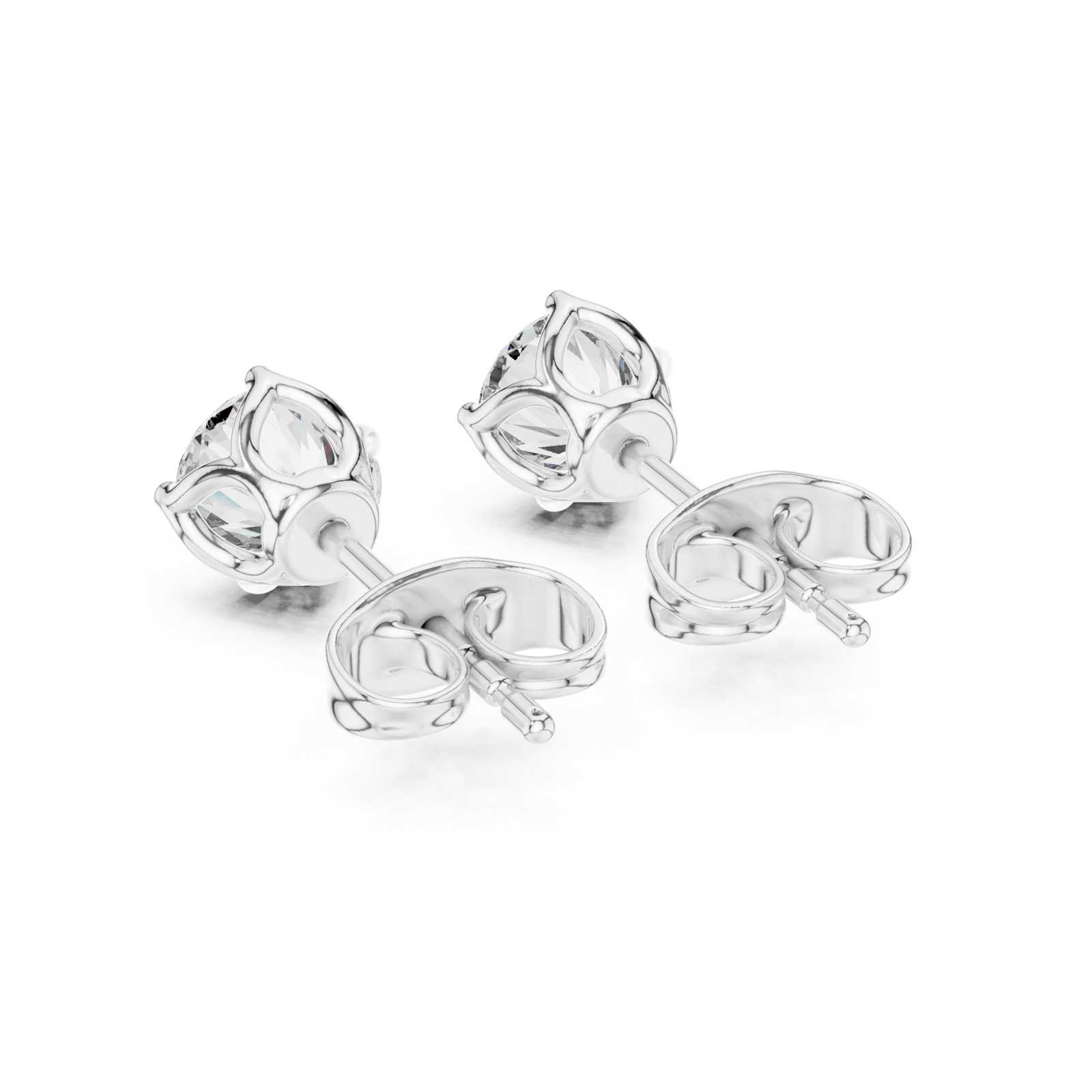  White Gold Radiant Classic Solitaire Studs Side View