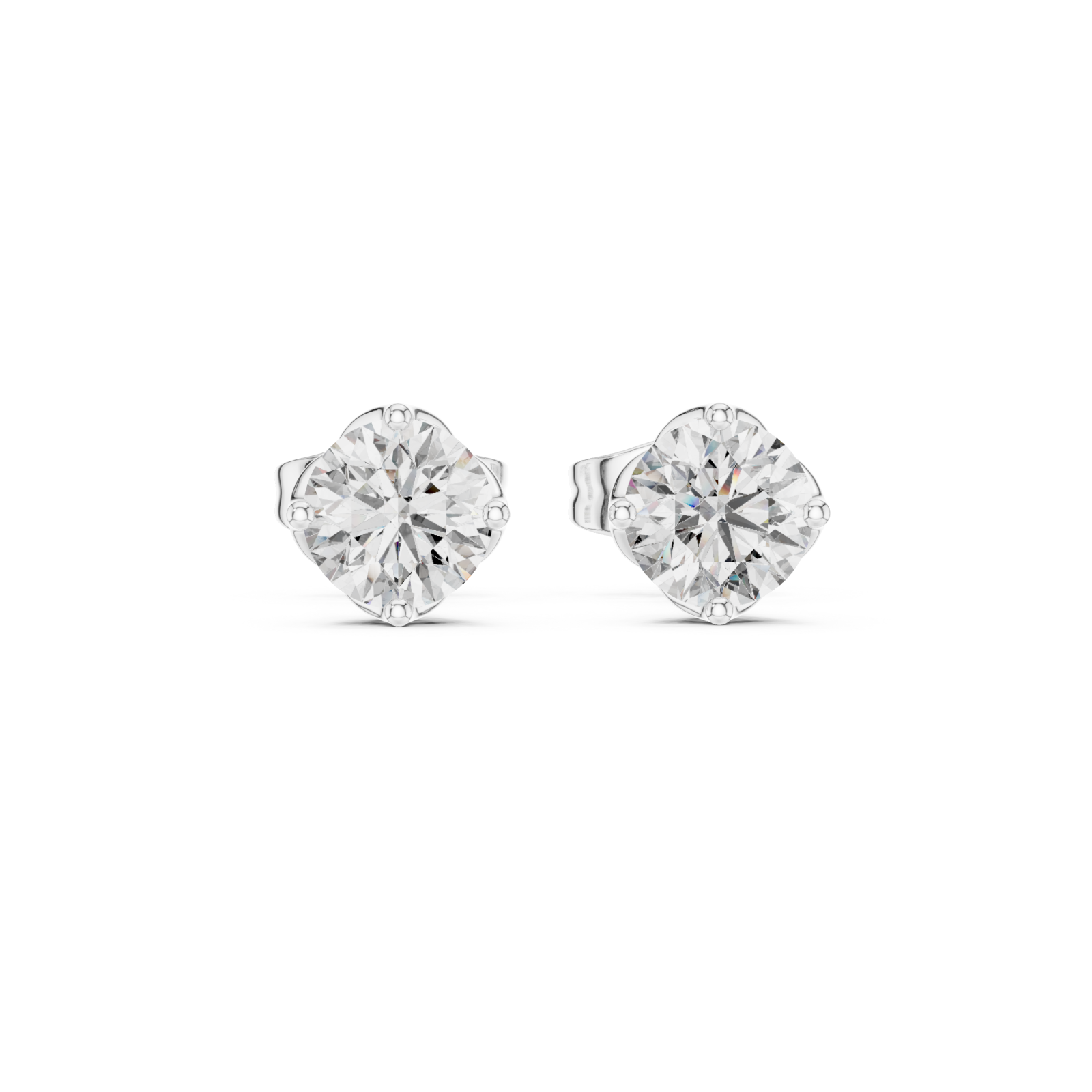  White Gold Radiant Classic Solitaire Studs Front View