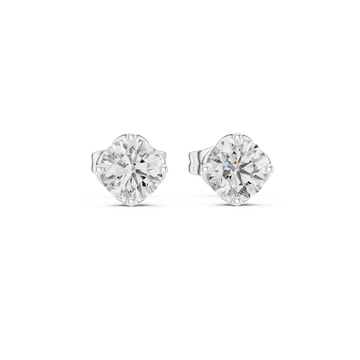  White Gold Radiant Classic Solitaire Studs Front View