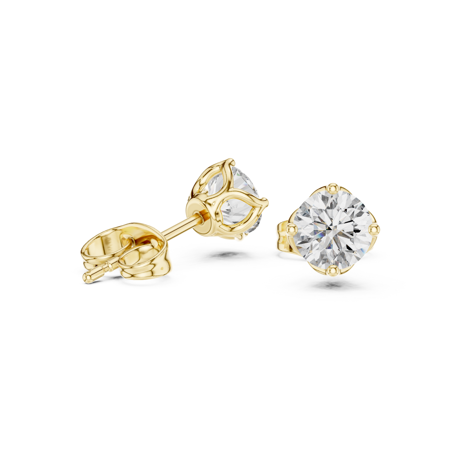  Gold Radiant Classic Solitaire Studs Left View