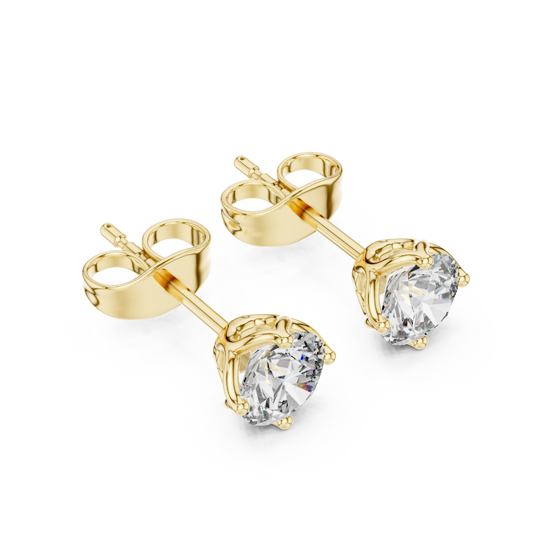 Gold Radiant Classic Solitaire Studs Right View