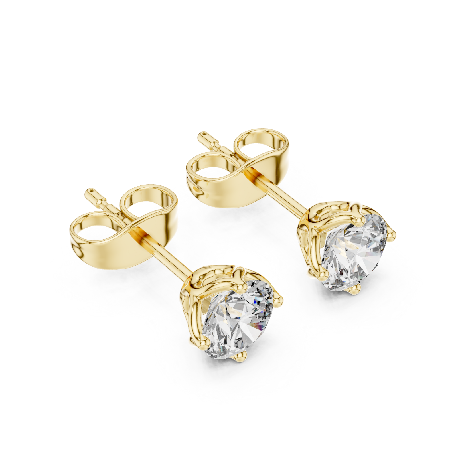 Gold Radiant Classic Solitaire Studs Right View