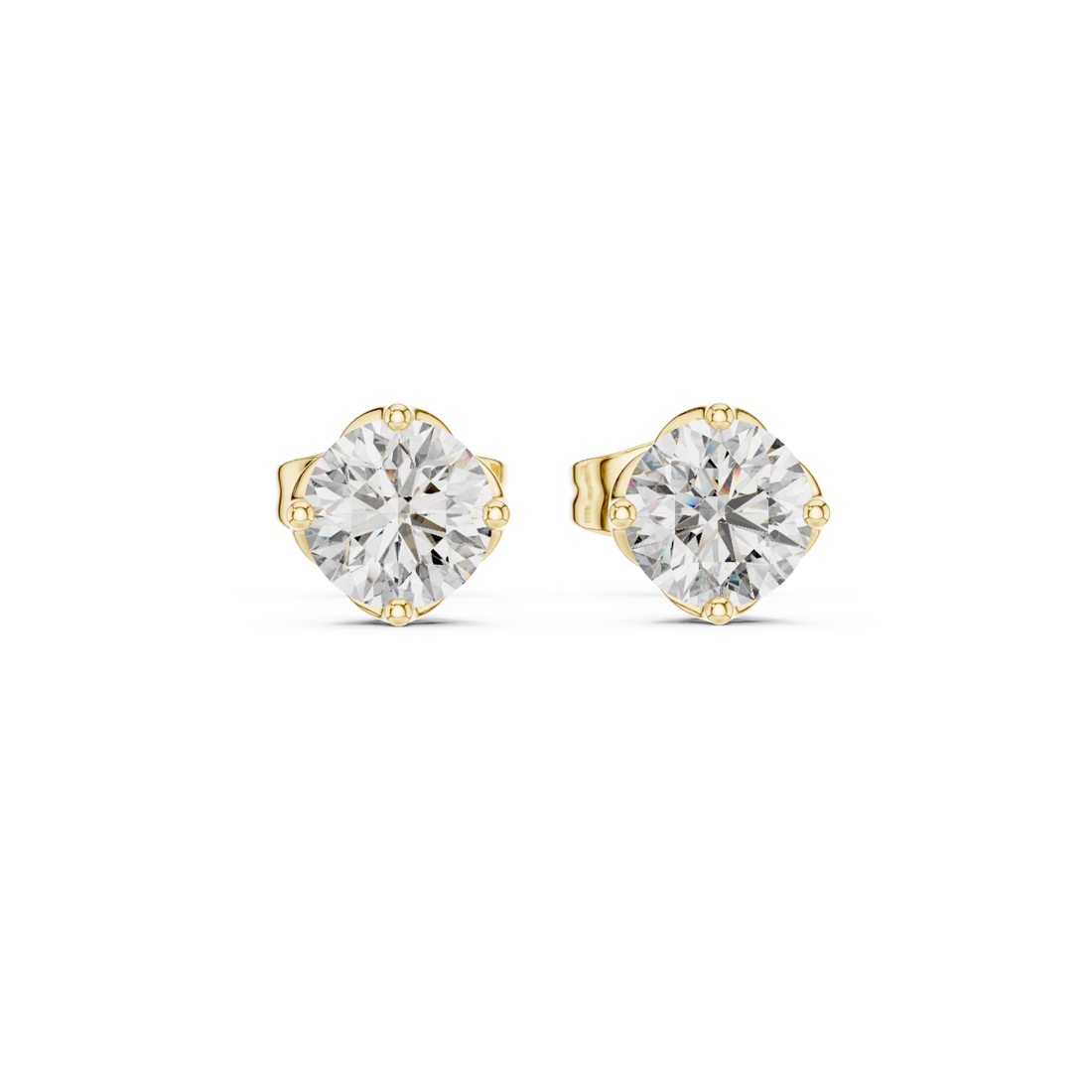 Gold Radiant Classic Solitaire Studs Right View