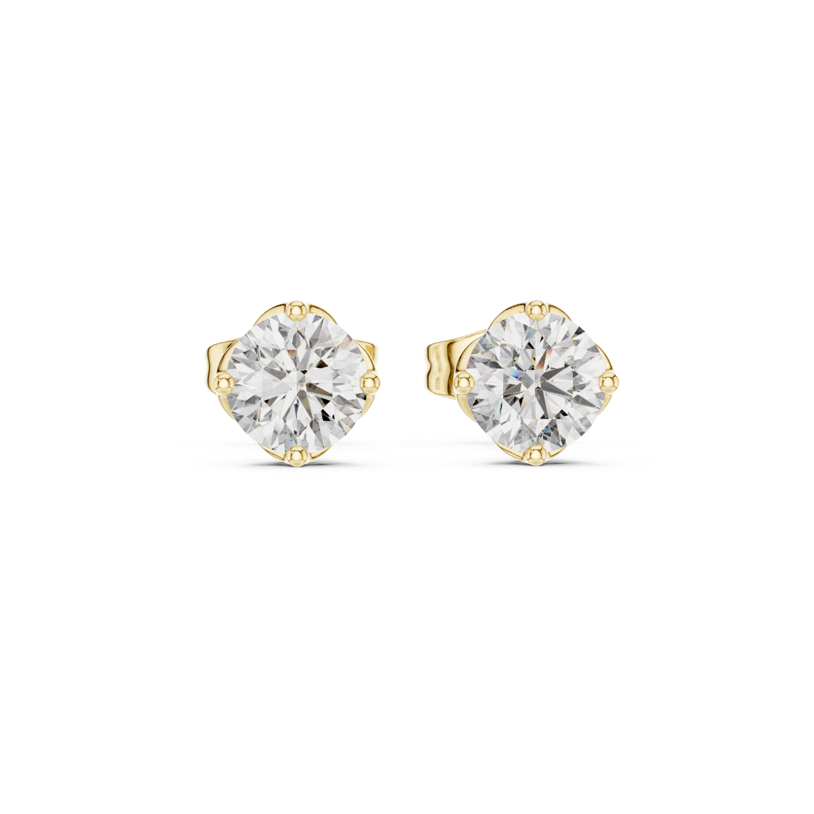  Gold Radiant Classic Solitaire Studs Front View
