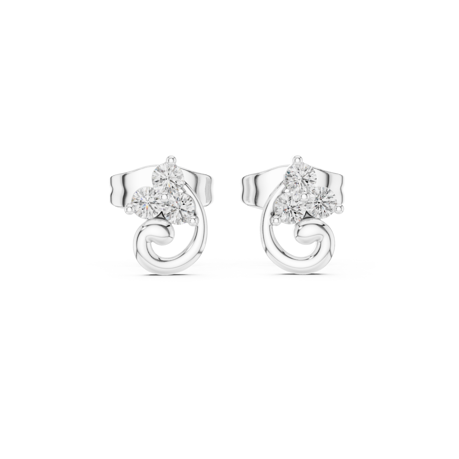  White Gold Celestial Whisper Classic Swirl Studs Front View