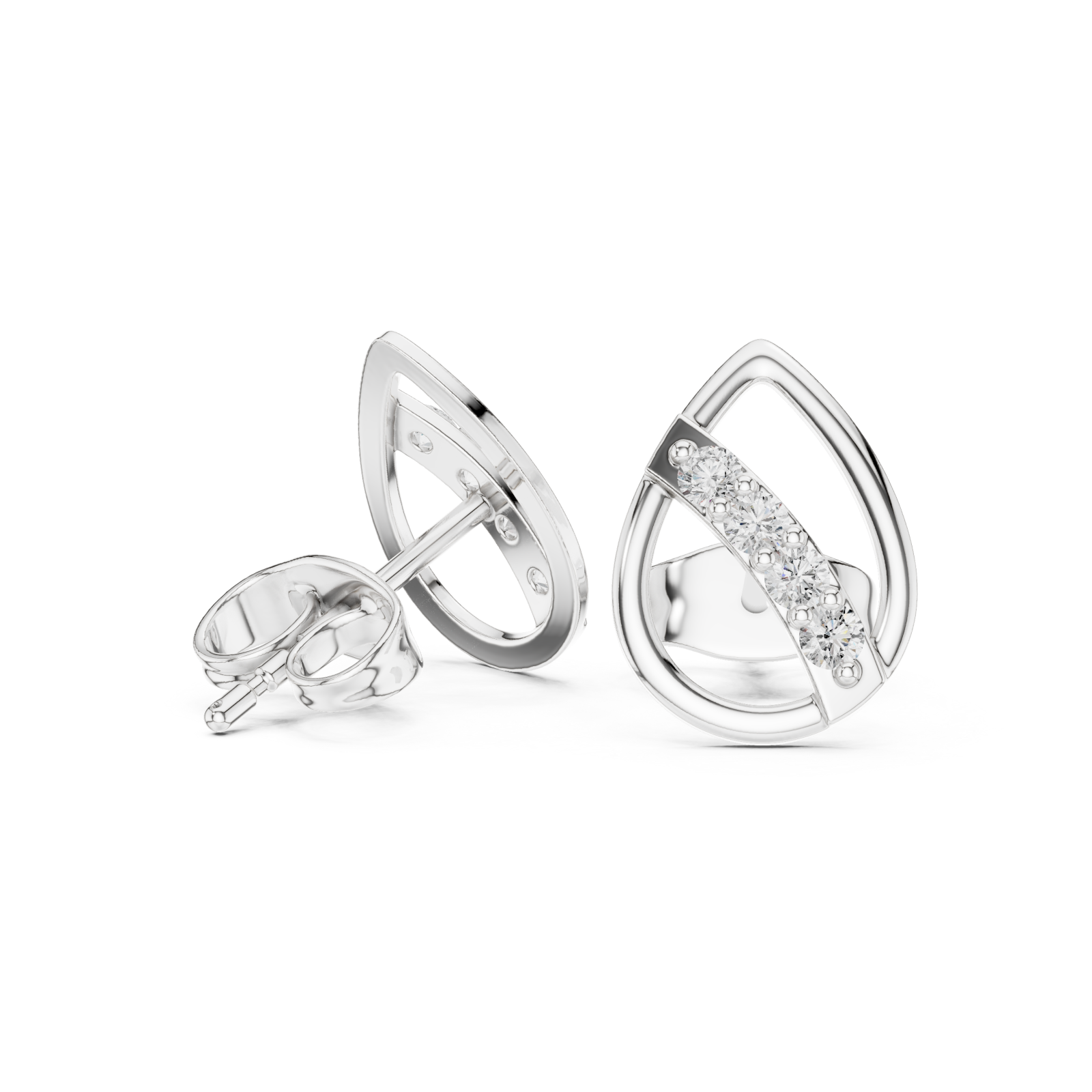  White Gold Minimalist Eclipse Openwork Studs Left View