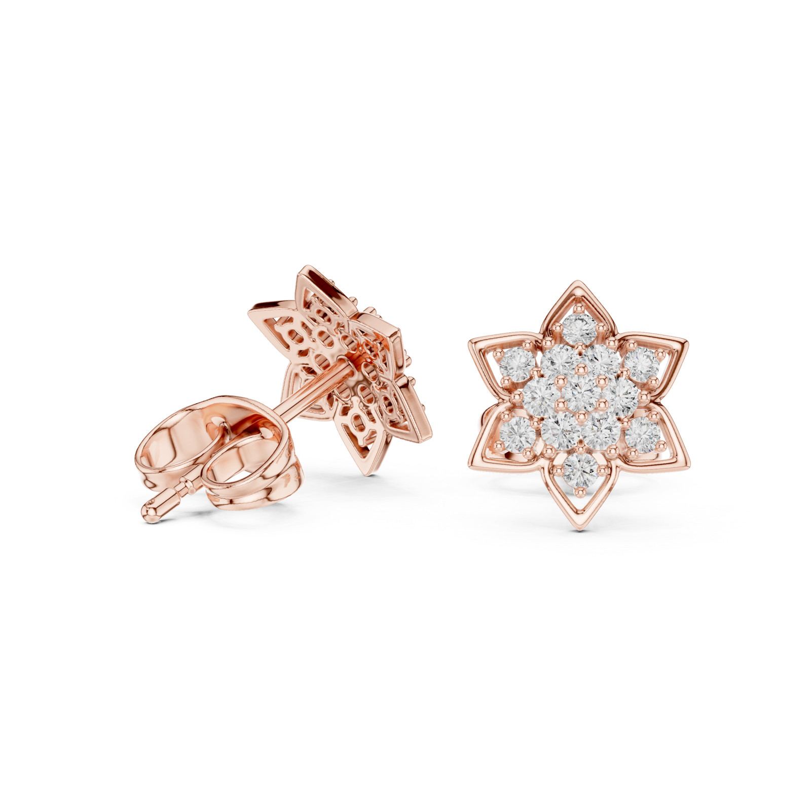 Rose Gold Classic Star Cluster Stud Earrings Left View