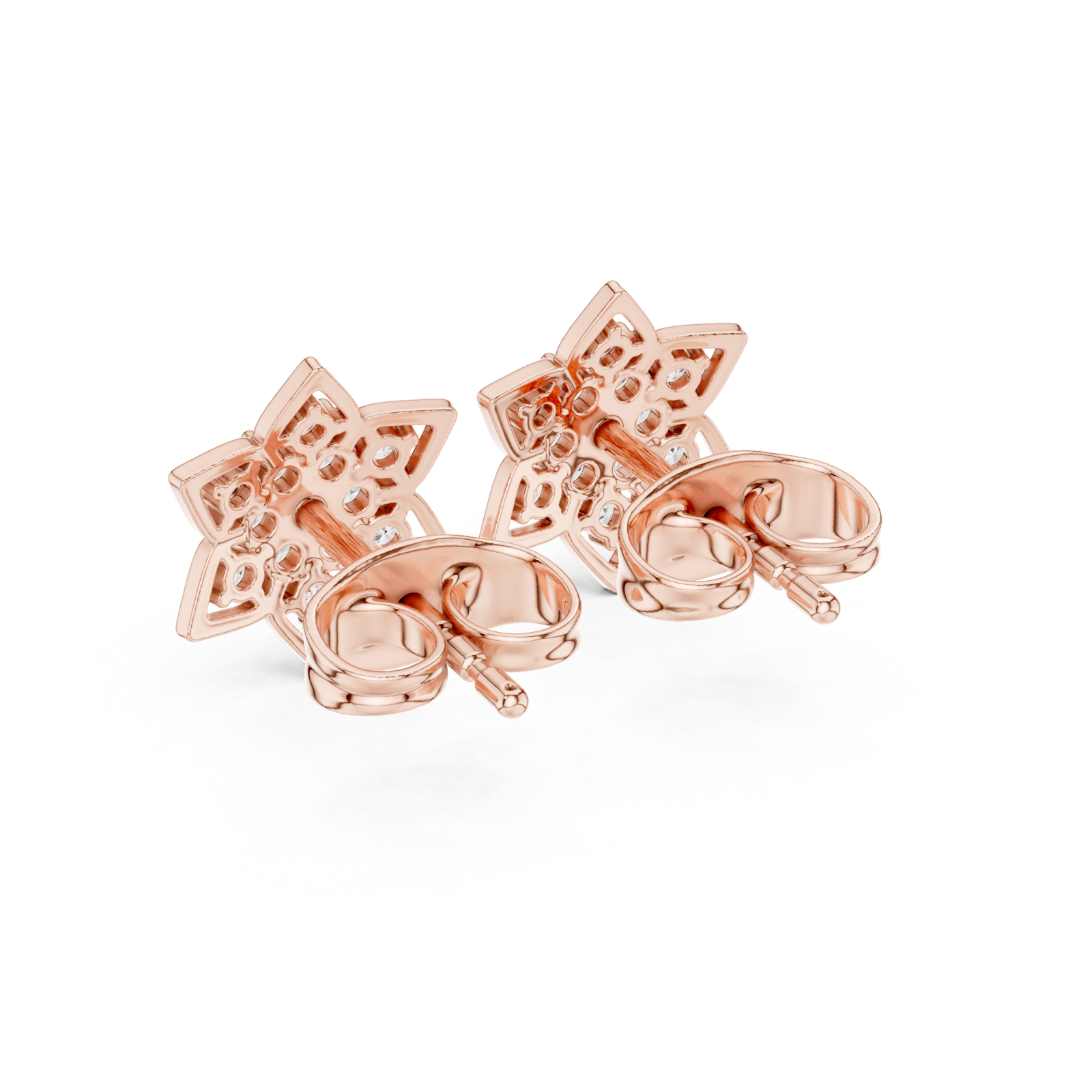  Rose Gold Classic Star Cluster Stud Earrings Side View