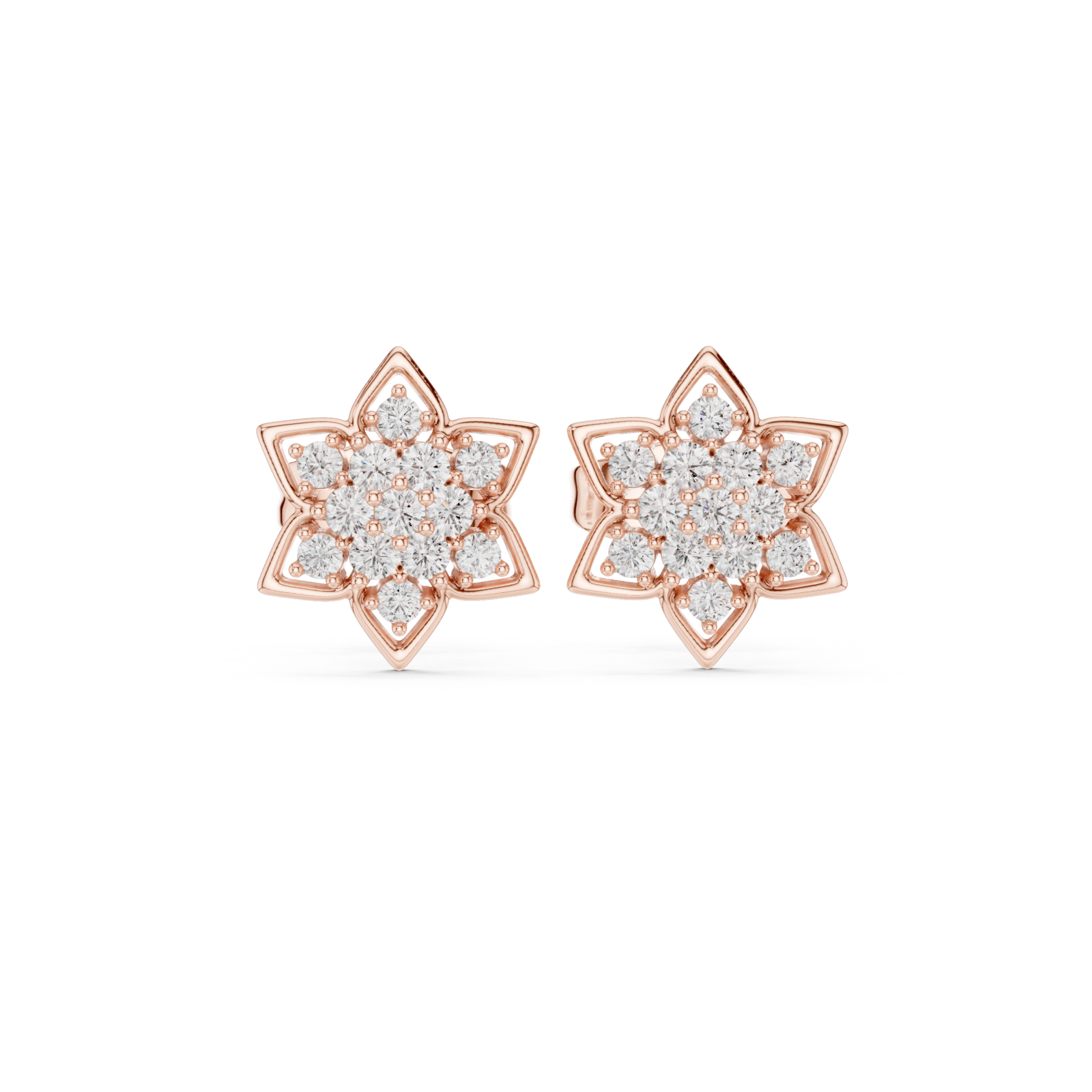  Rose Gold Classic Star Cluster Stud Earrings Front View