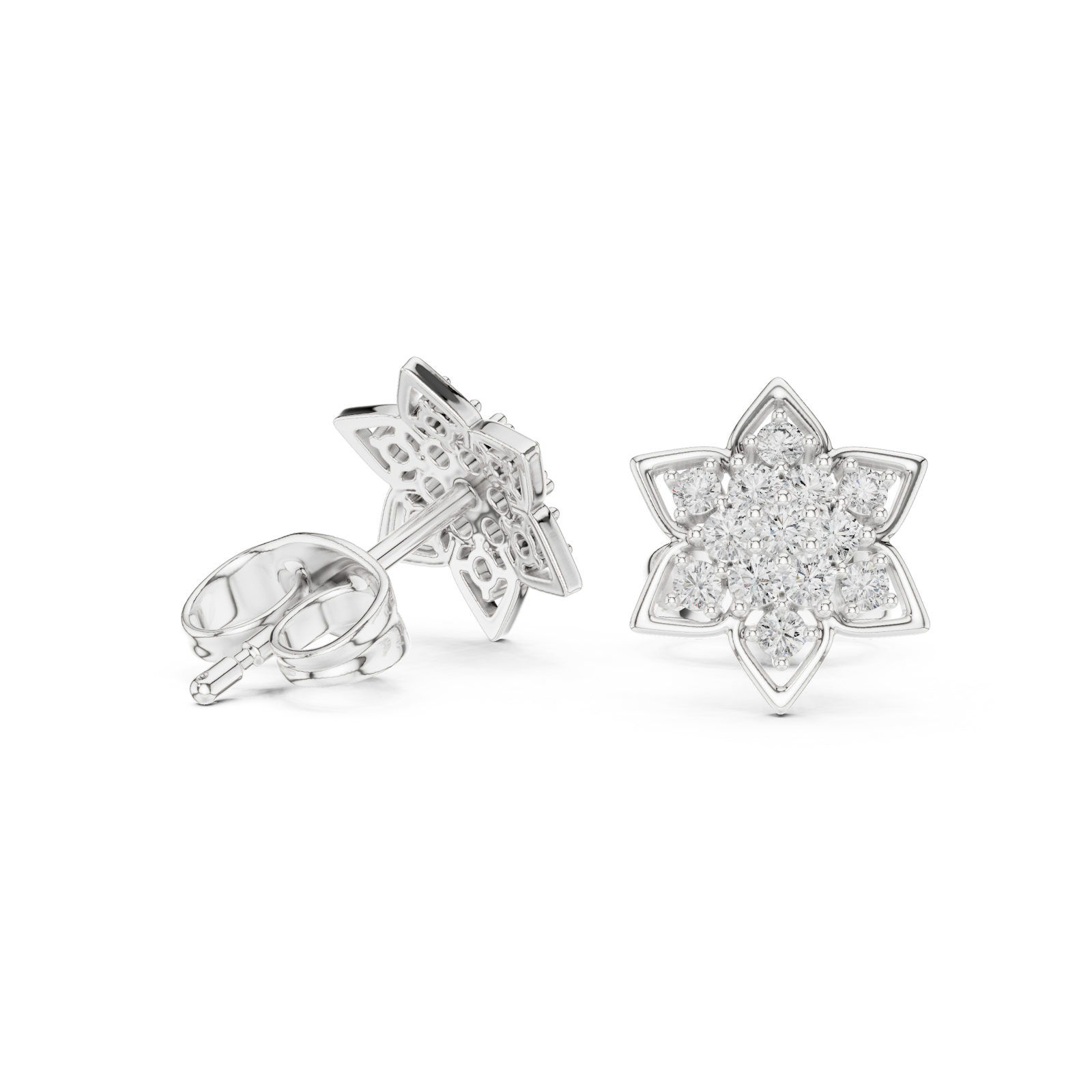  White Gold Classic Star Cluster Stud Earrings Left View
