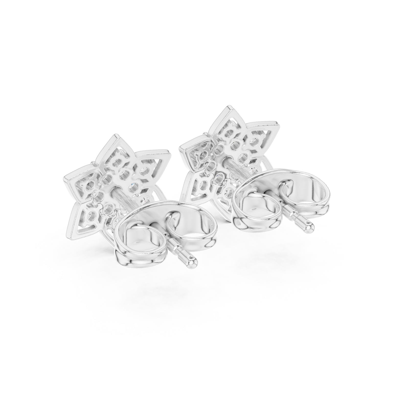  White Gold Classic Star Cluster Stud Earrings Side View