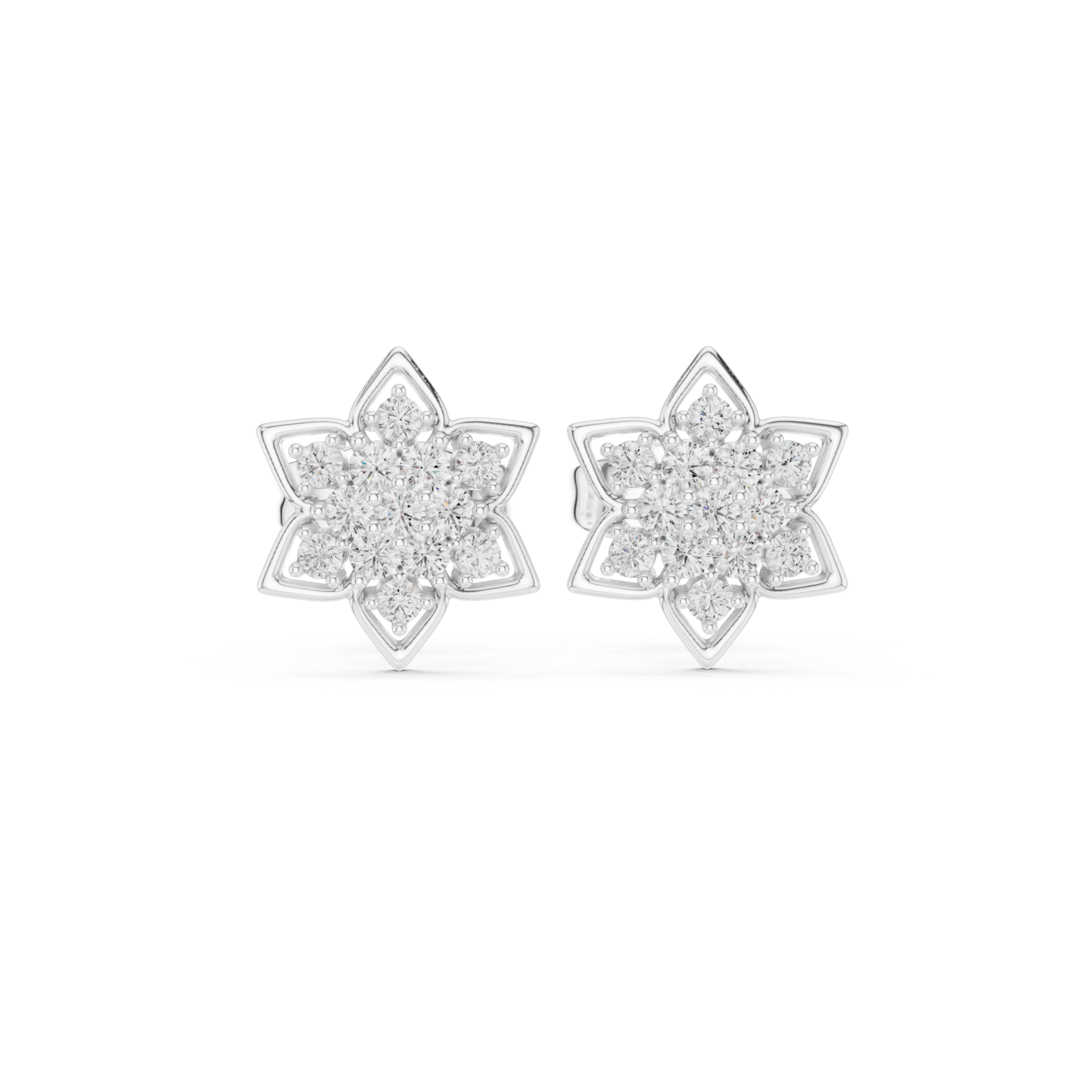  White Gold Classic Star Cluster Stud Earrings Front View