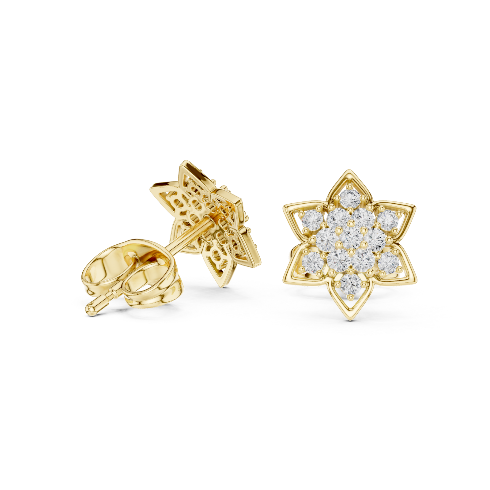  Gold Classic Star Cluster Stud Earrings Left View