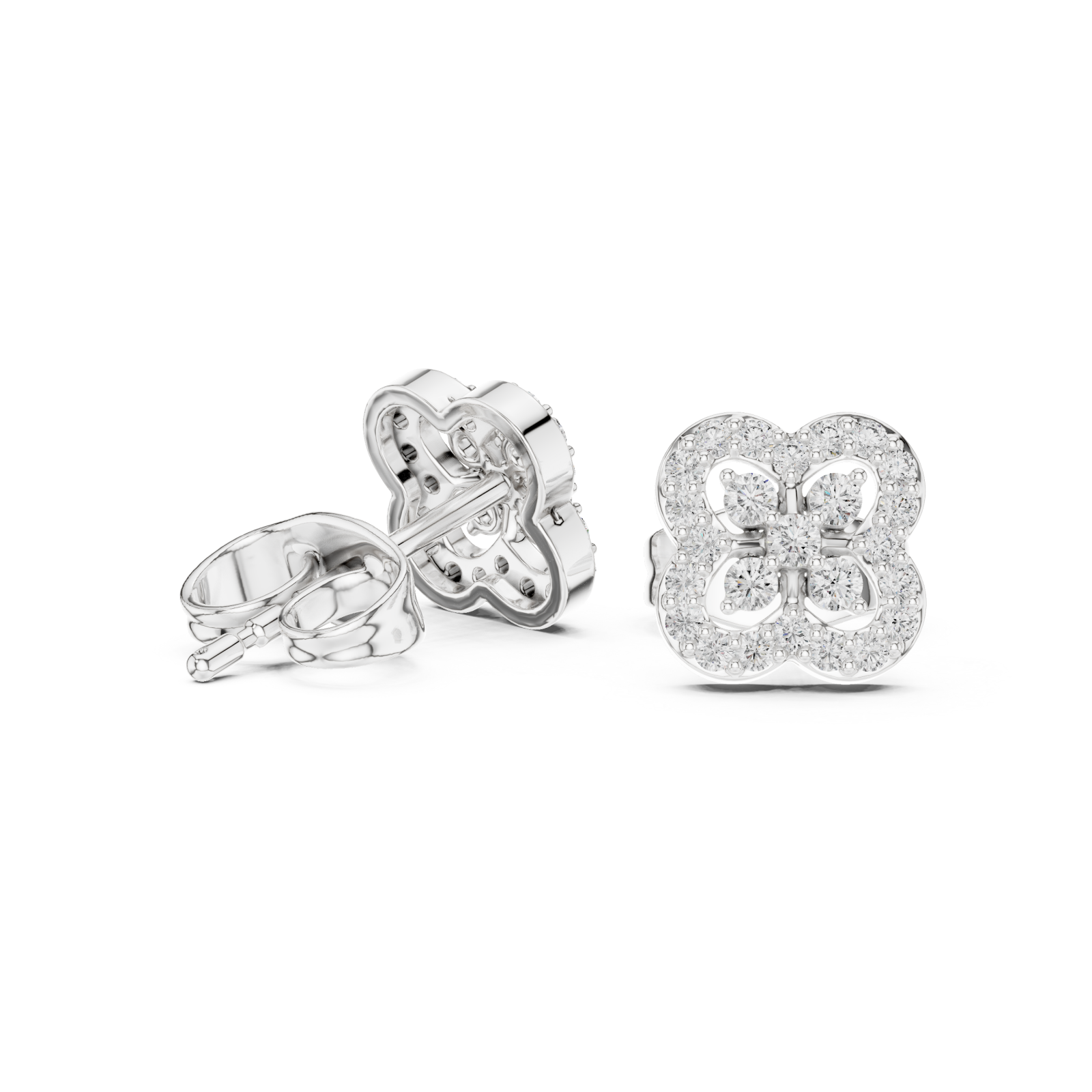  White Gold Opulent Luster Mosaic Flower Studs Left View