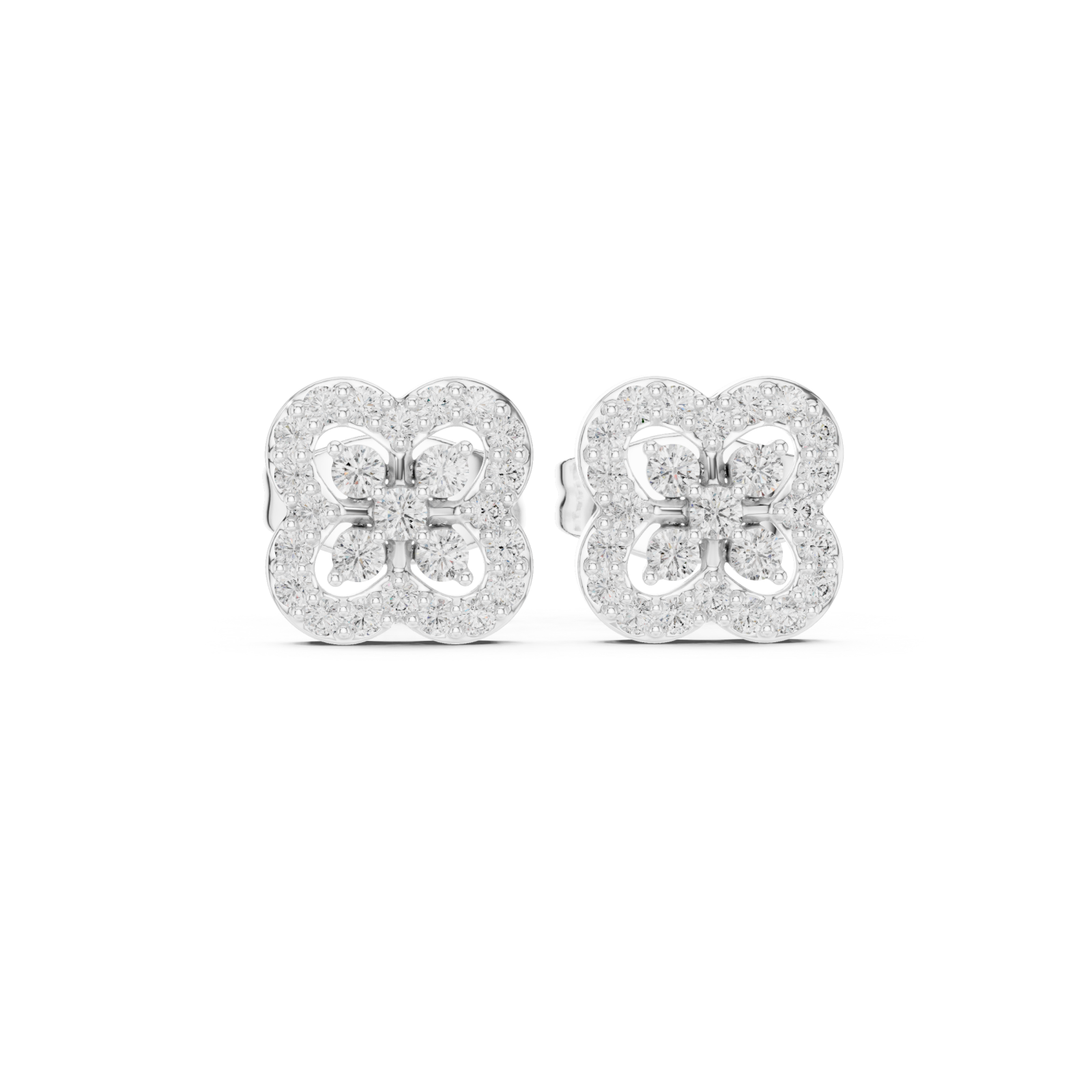  White Gold Opulent Luster Mosaic Flower Studs Front View