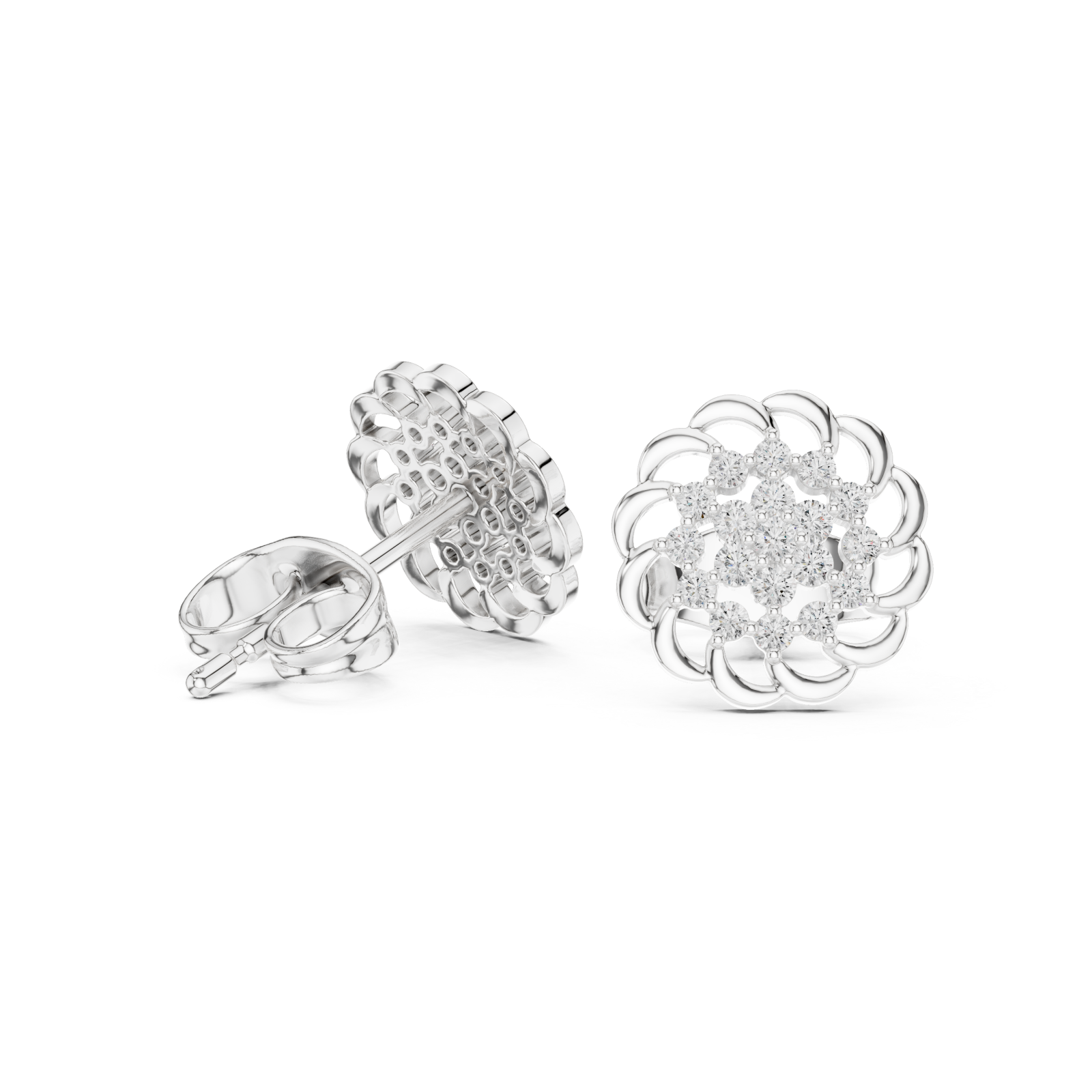  White Gold Celestial Reflection Petite Stud Earrings Left View