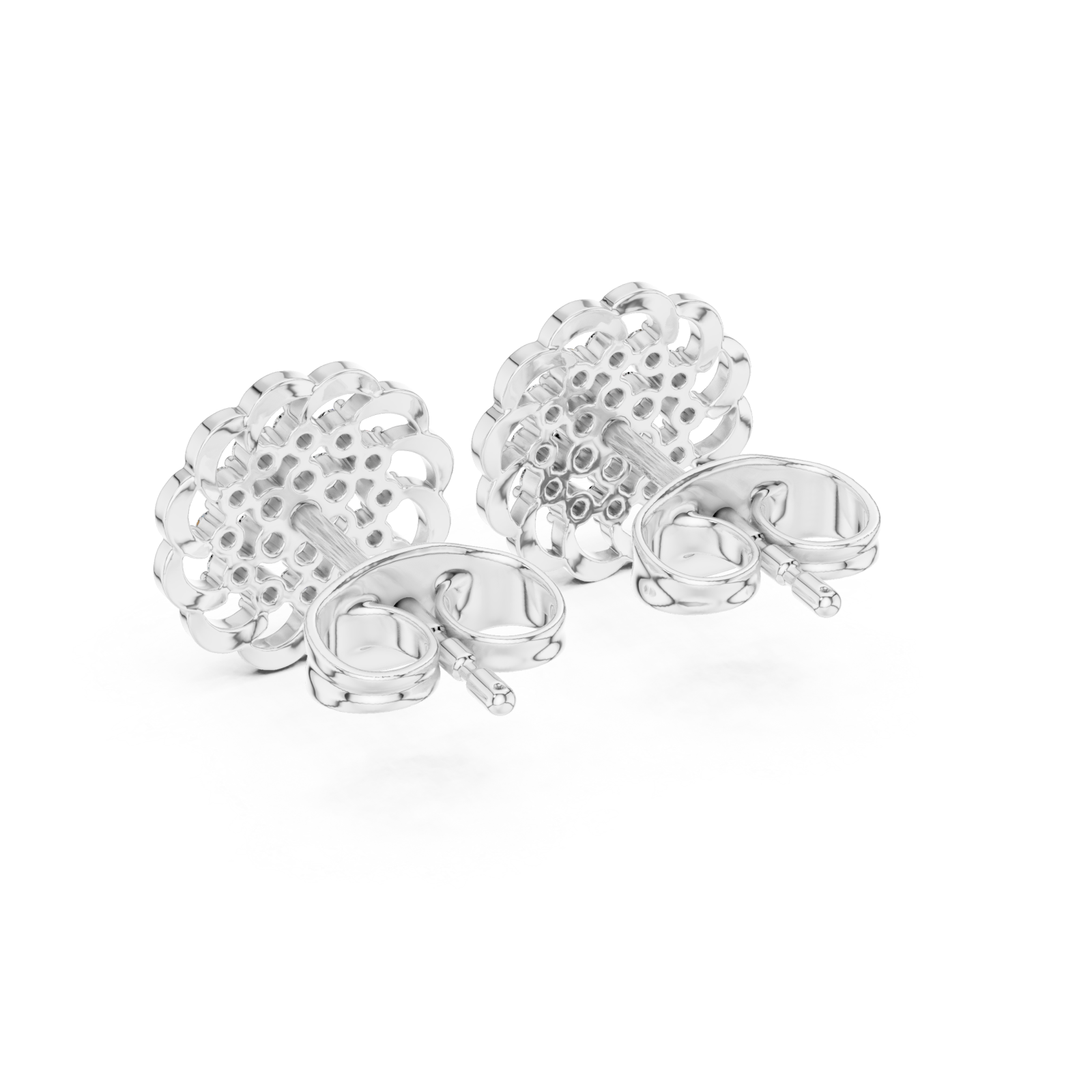  White Gold Celestial Reflection Petite Stud Earrings Side View