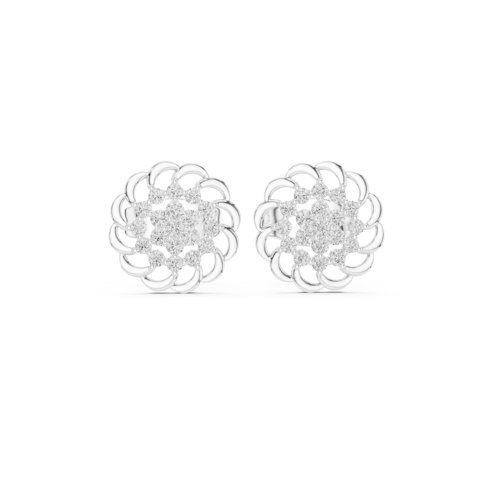  White Gold Celestial Reflection Petite Stud Earrings Front View