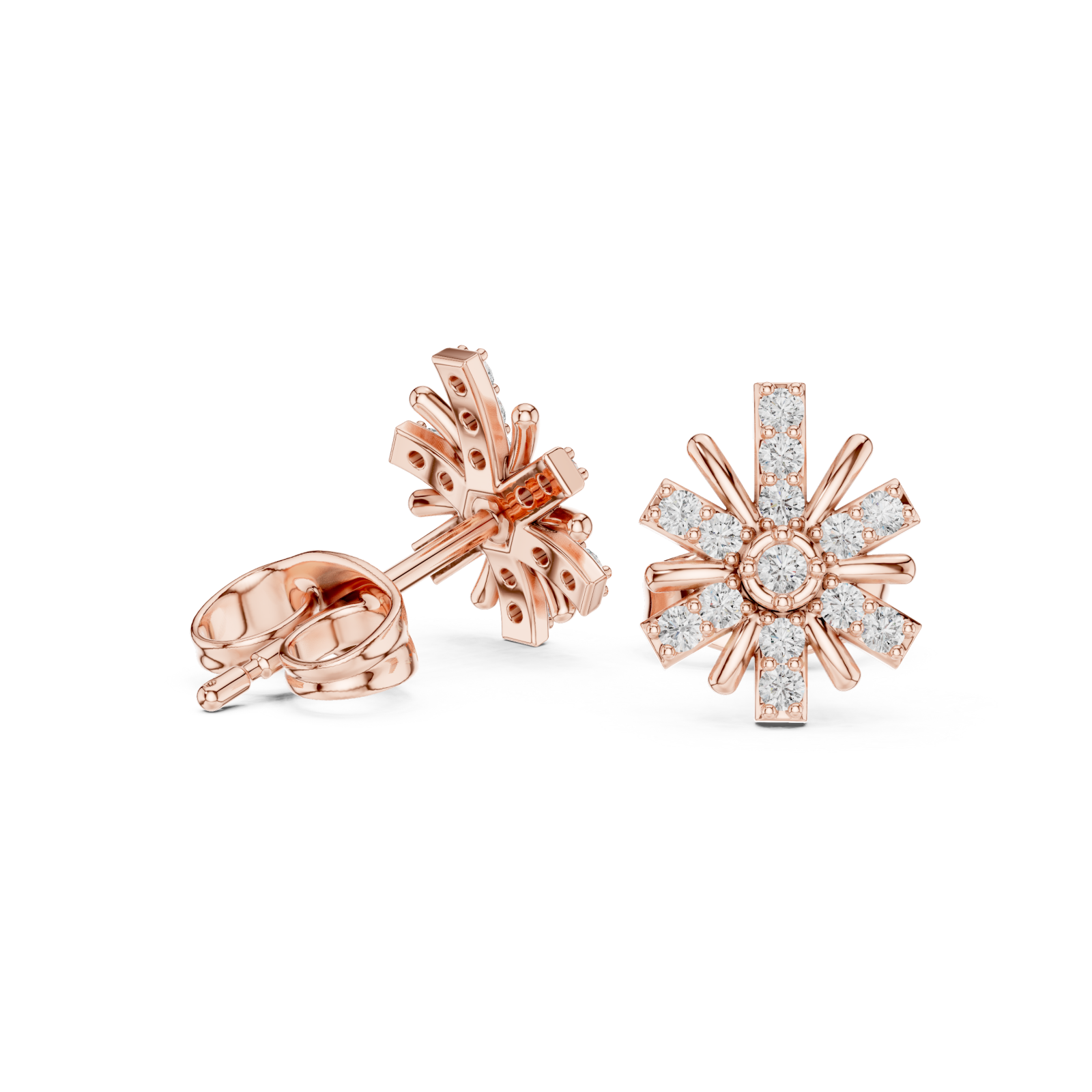  Rose Gold Radiant Petal Bloom Stud Earrings Left View