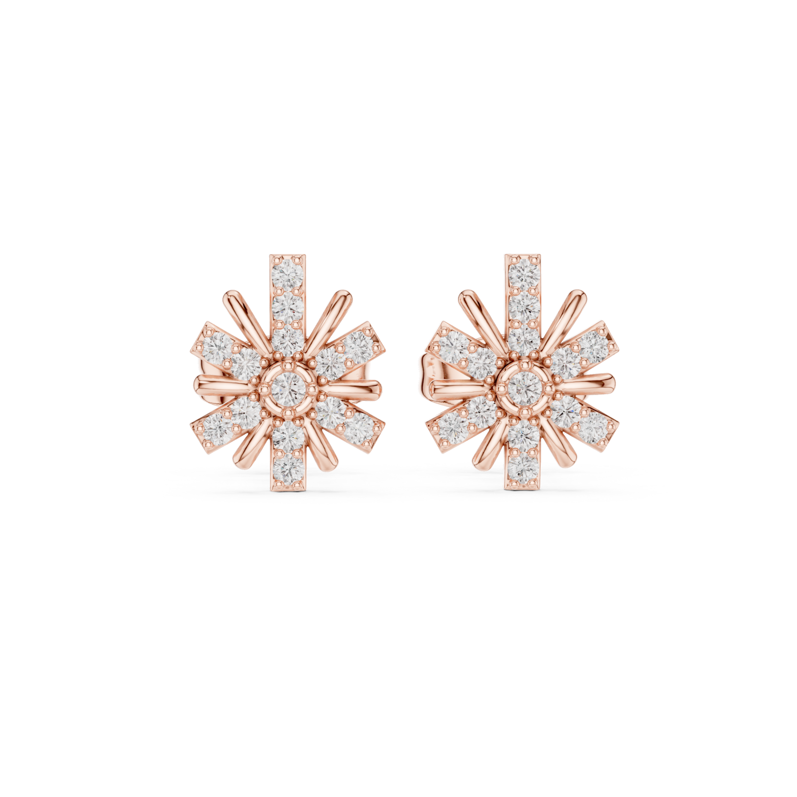  Rose Gold Radiant Petal Bloom Stud Earrings Front View