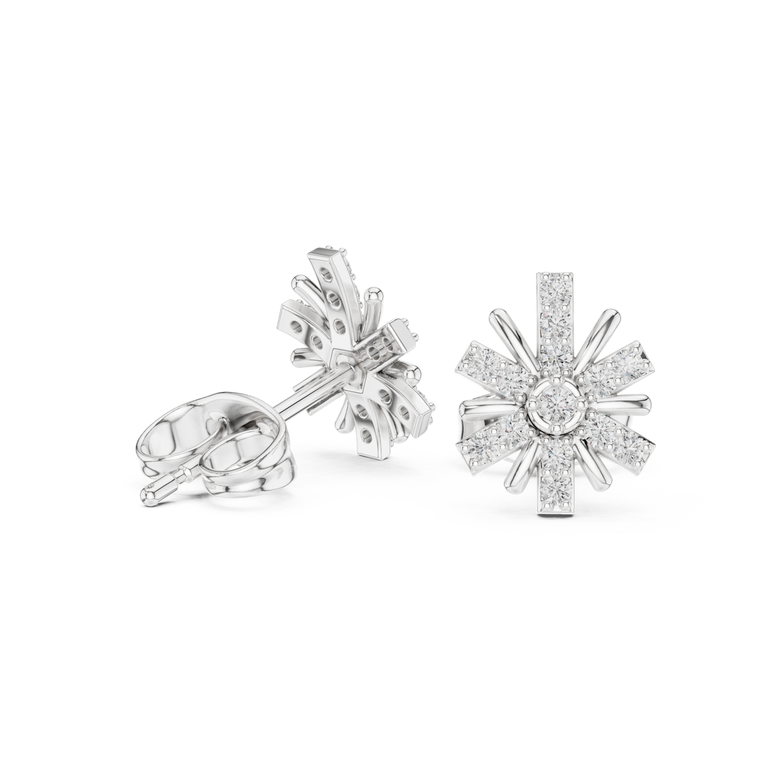  White Gold Radiant Petal Bloom Stud Earrings Left View
