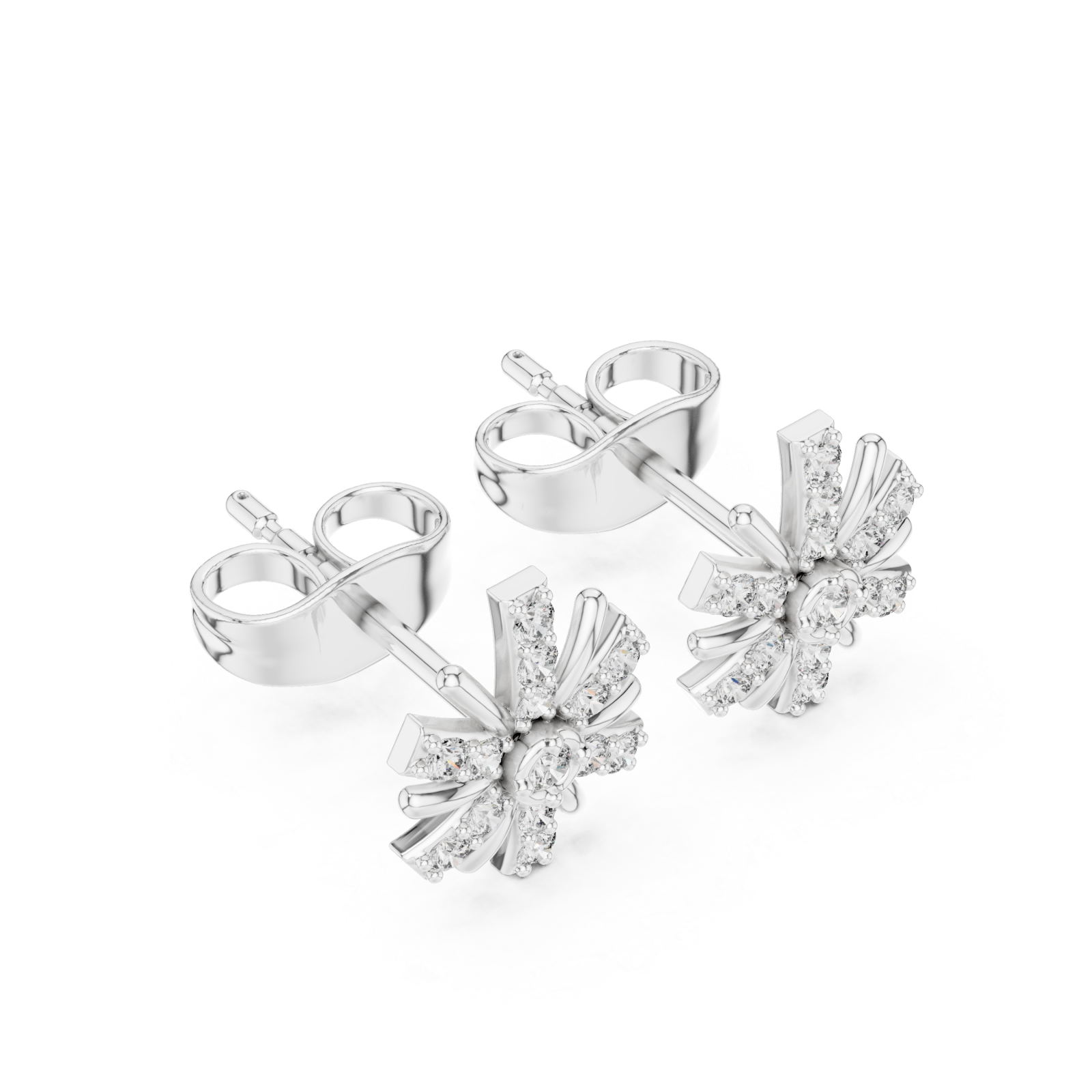  White Gold Radiant Petal Bloom Stud Earrings Right View