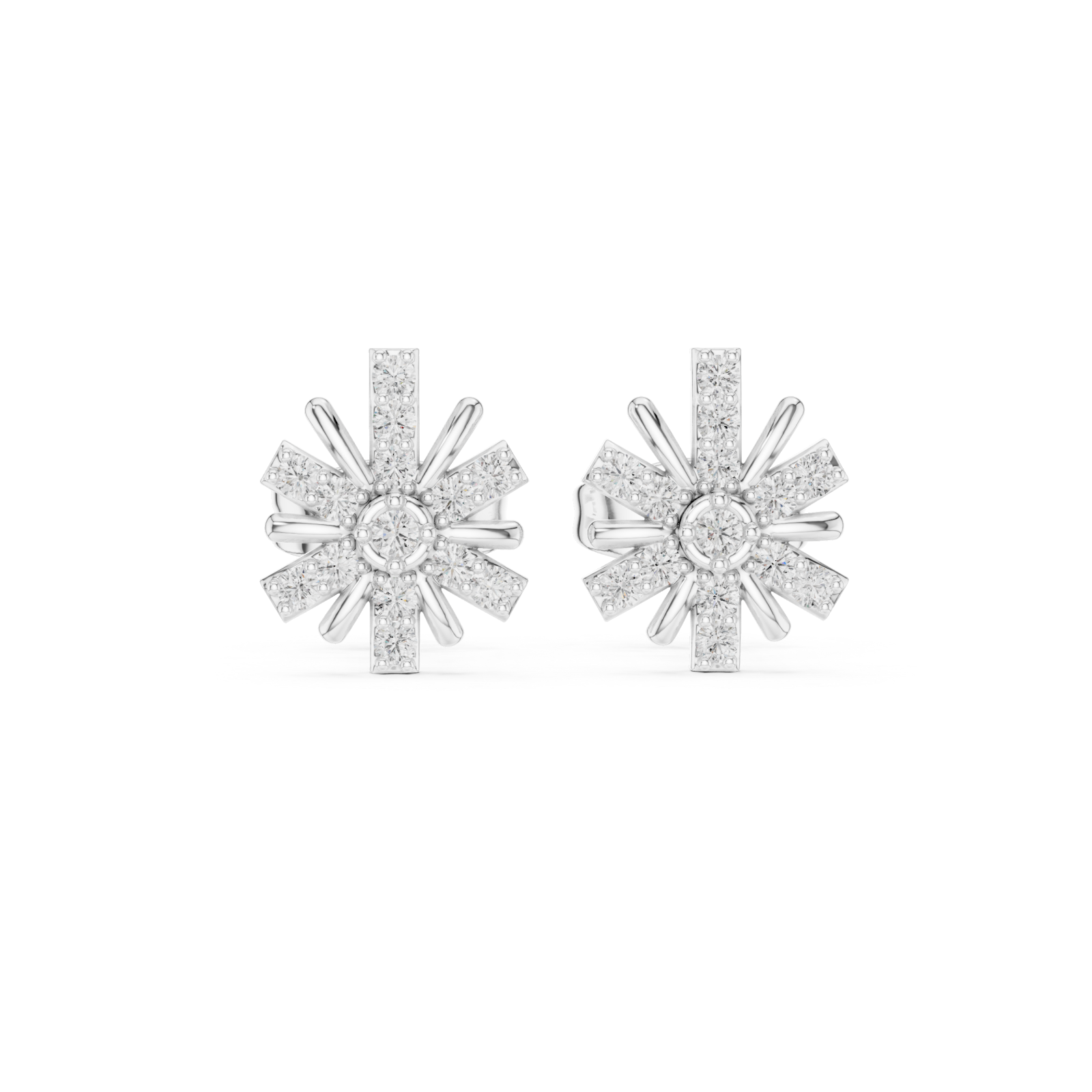 White Gold Radiant Petal Bloom Stud Earrings Front View