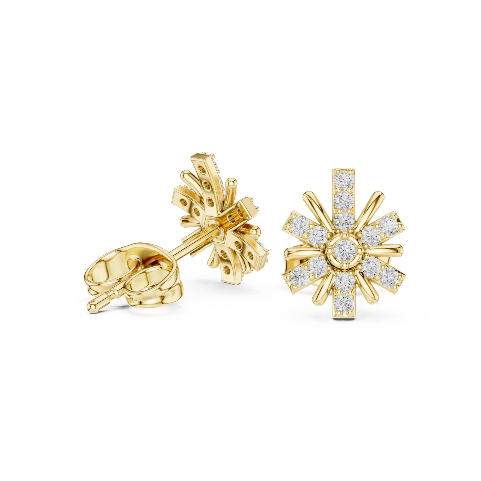  Gold Radiant Petal Bloom Stud Earrings Left View