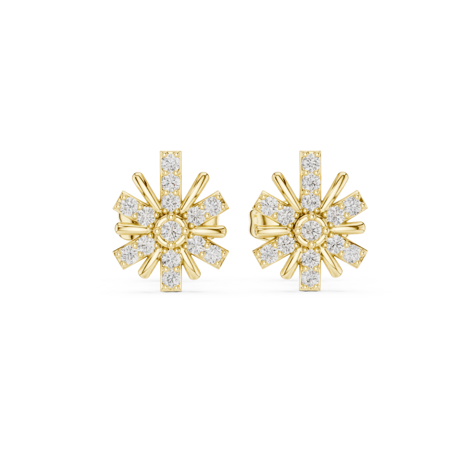  Gold Radiant Petal Bloom Stud Earrings Front View