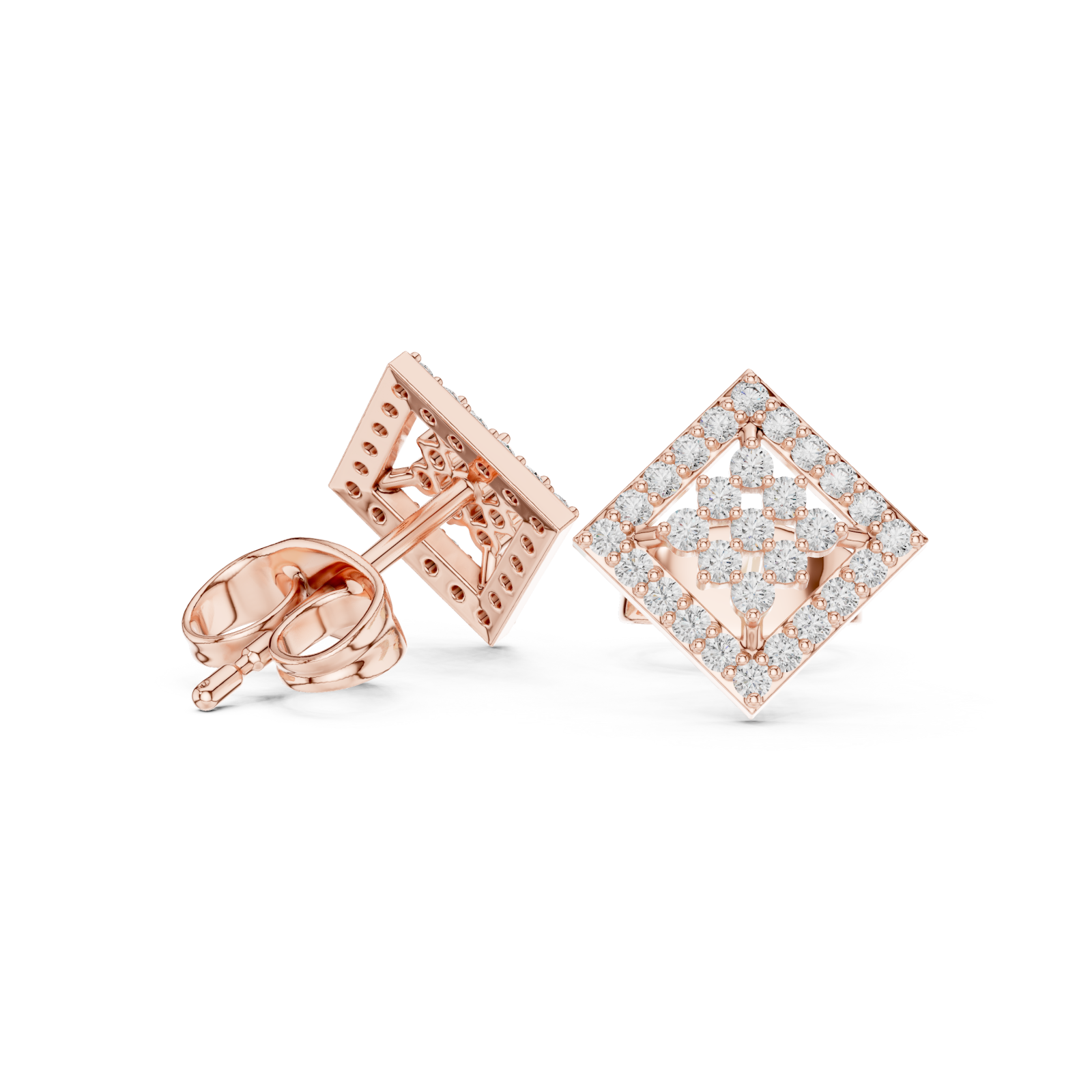  Rose Gold Classic Cluster Sparkle Studs Left View