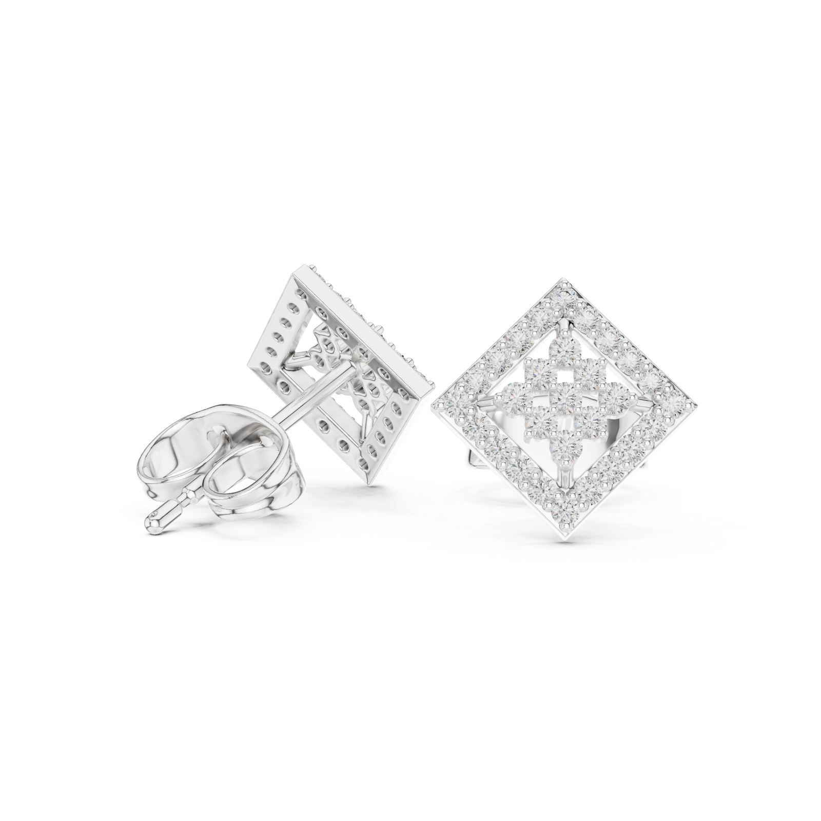  White Gold Classic Cluster Sparkle Studs Left View
