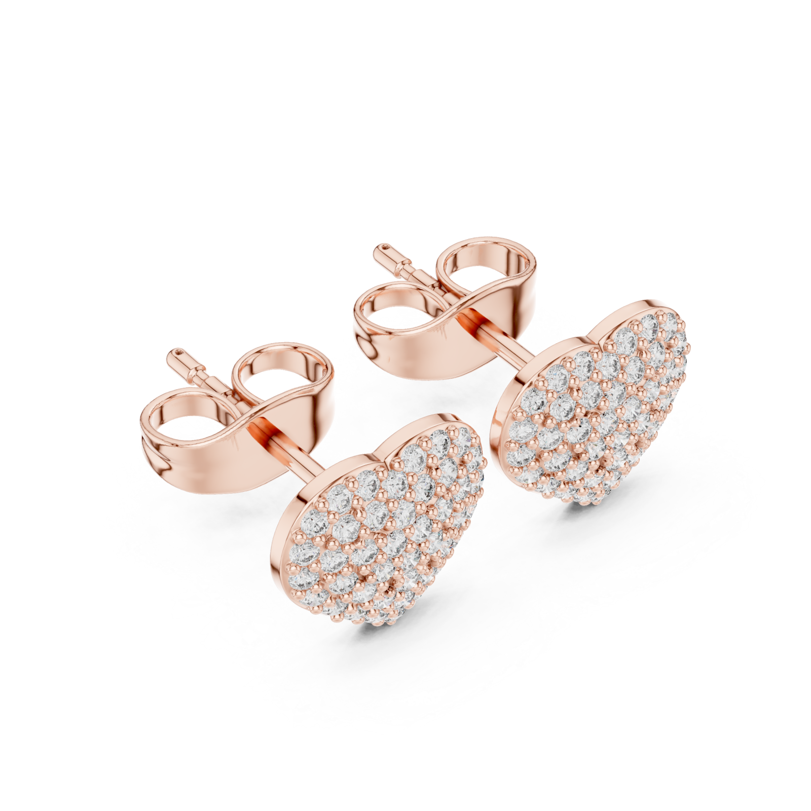  Rose Gold Radiant Pave Heart Stud Earrings Right View