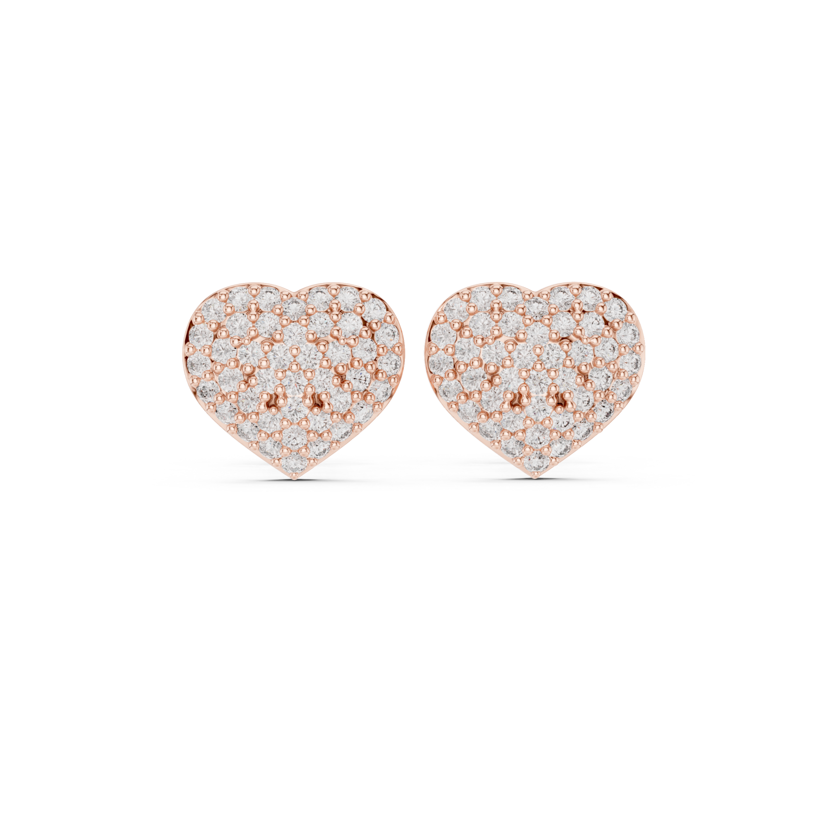  Rose Gold Radiant Pave Heart Stud Earrings Front View